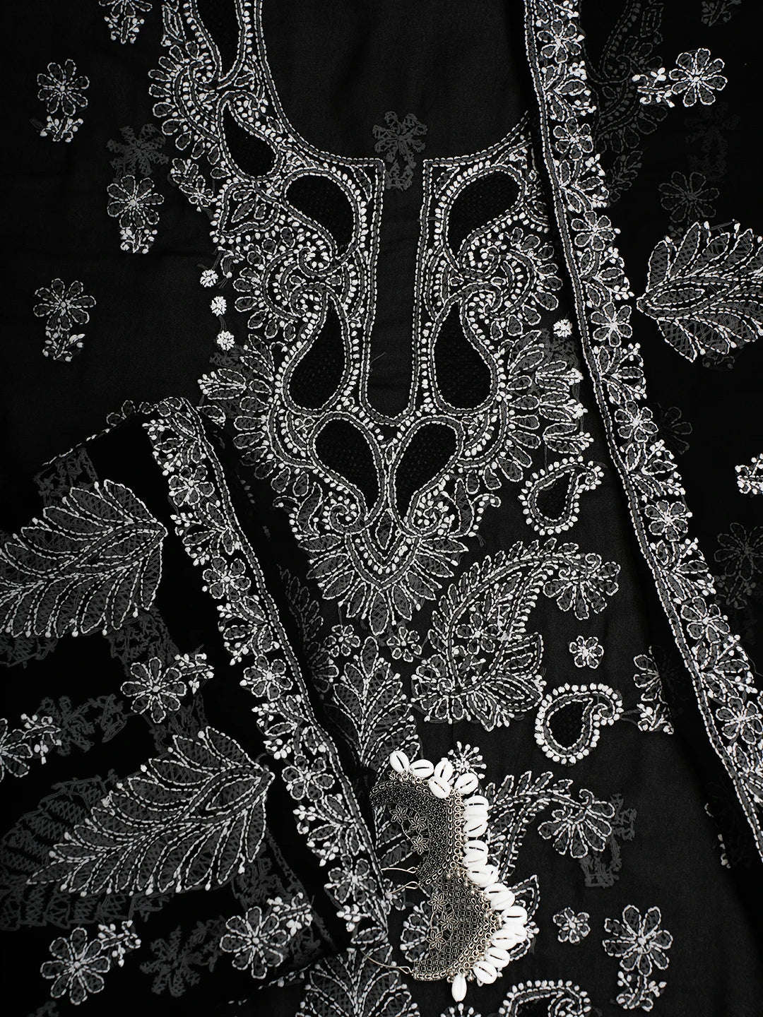 Ada Hand Embroidered Black Georgette Lucknowi Chikankari Unstitched Suit Piece A211357
