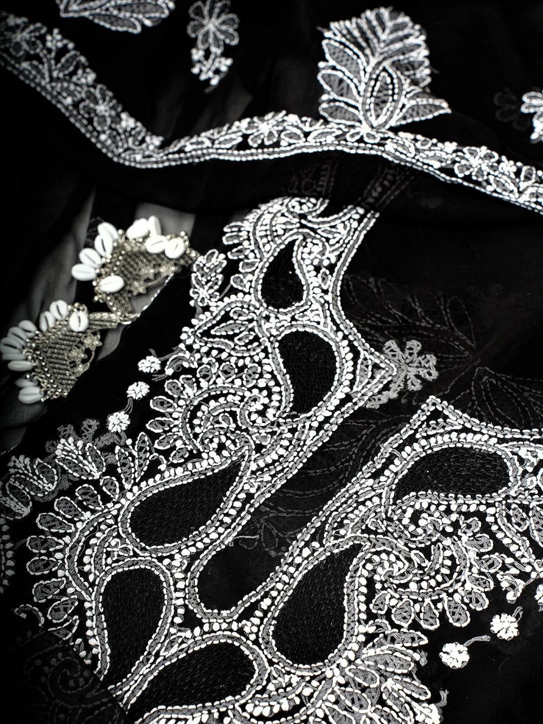 Ada Hand Embroidered Black Georgette Lucknowi Chikankari Unstitched Suit Piece A211357
