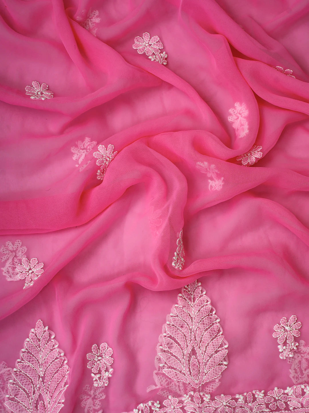 Ada Hand Embroidered Pink Georgette Lucknowi Chikankari Unstitched Suit Piece A211358