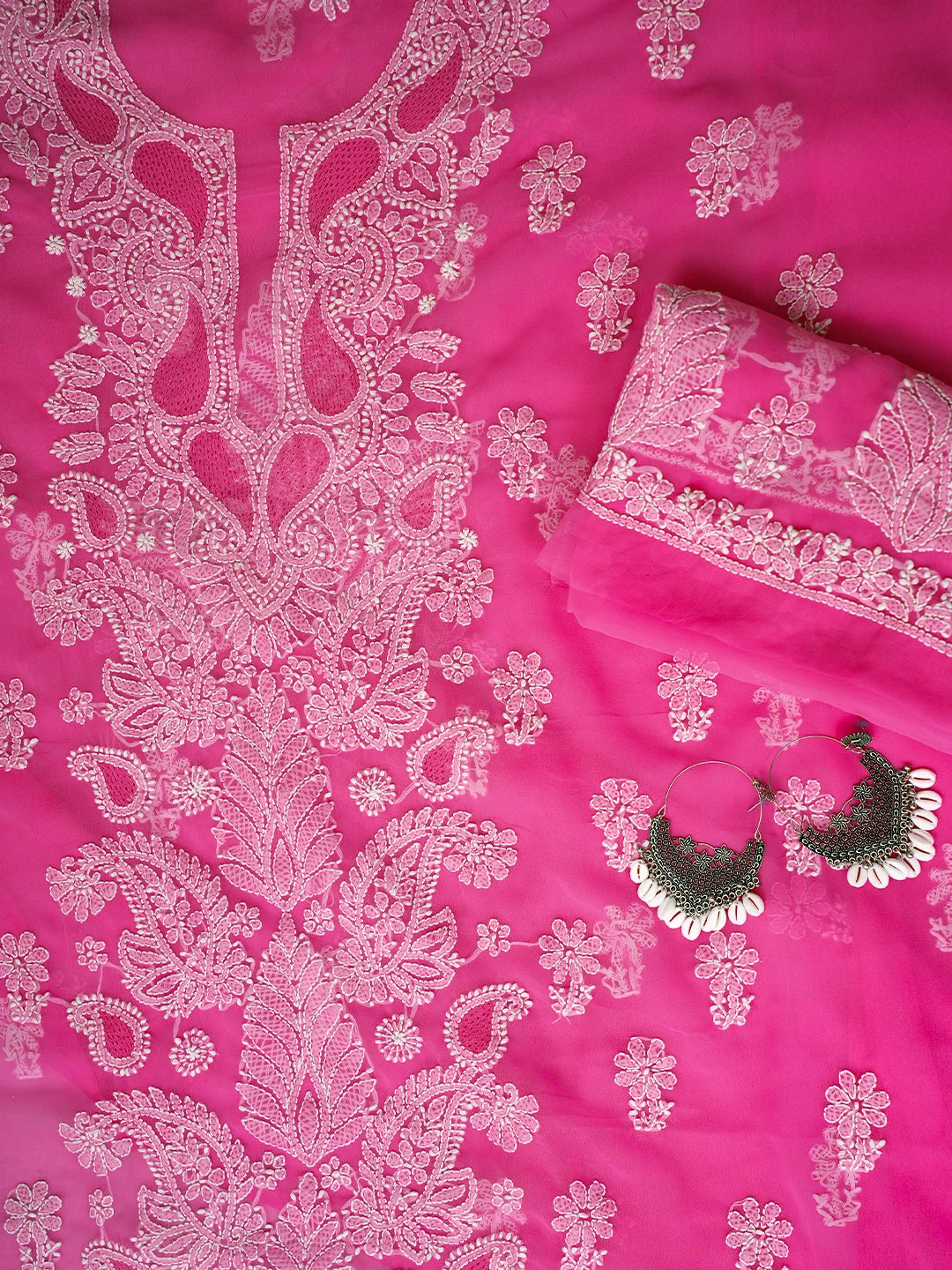 Ada Hand Embroidered Pink Georgette Lucknowi Chikankari Unstitched Suit Piece A211358