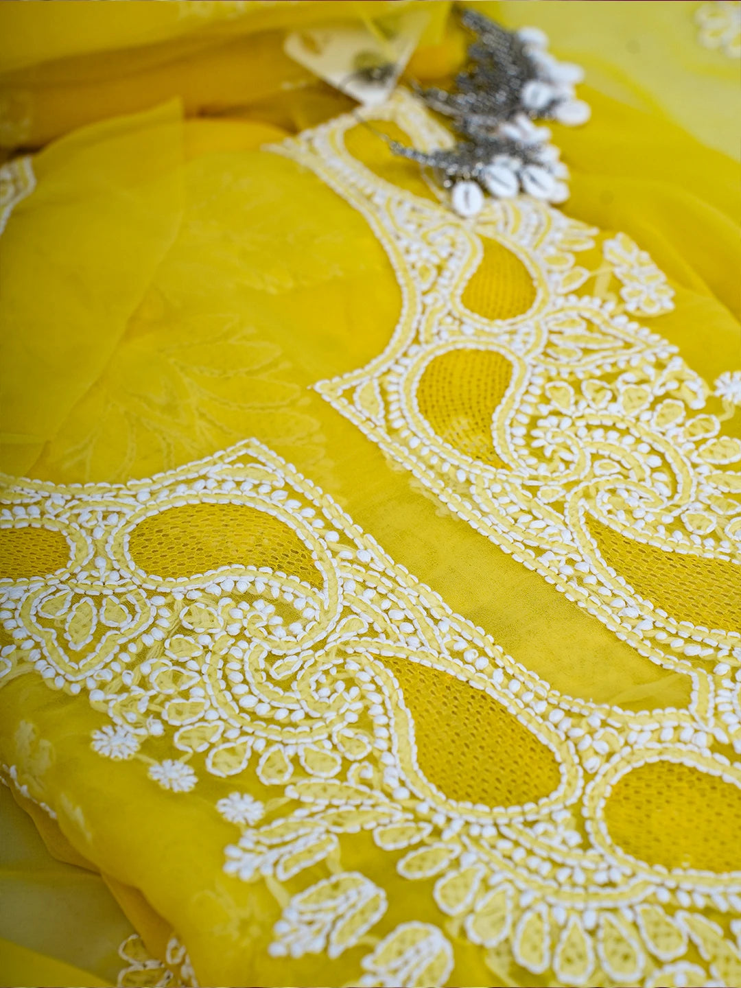 Ada Hand Embroidered Yellow Georgette Lucknowi Chikankari Unstitched Suit Piece A211359