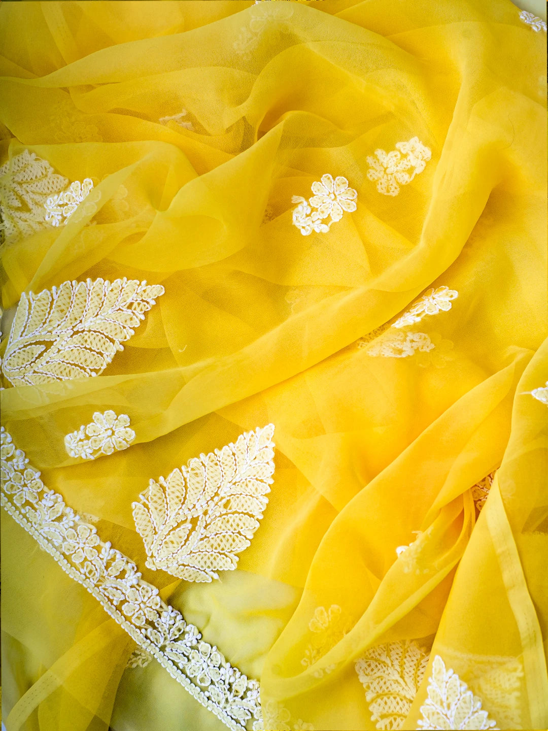 Ada Hand Embroidered Yellow Georgette Lucknowi Chikankari Unstitched Suit Piece A211359