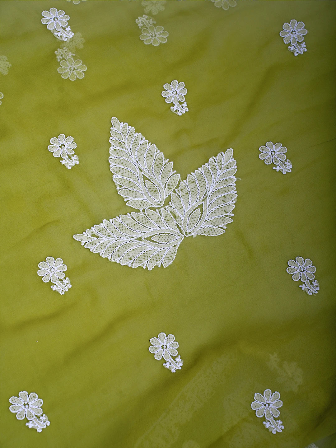 Ada Hand Embroidered Mehandi Green Georgette Lucknowi Chikankari Unstitched Suit Piece A211361