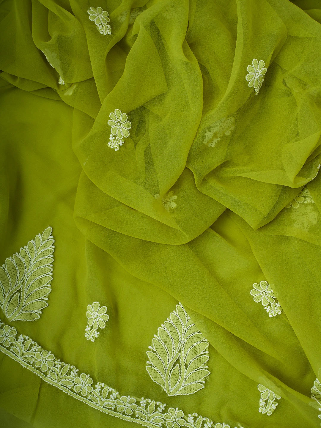 Ada Hand Embroidered Mehandi Green Georgette Lucknowi Chikankari Unstitched Suit Piece A211361