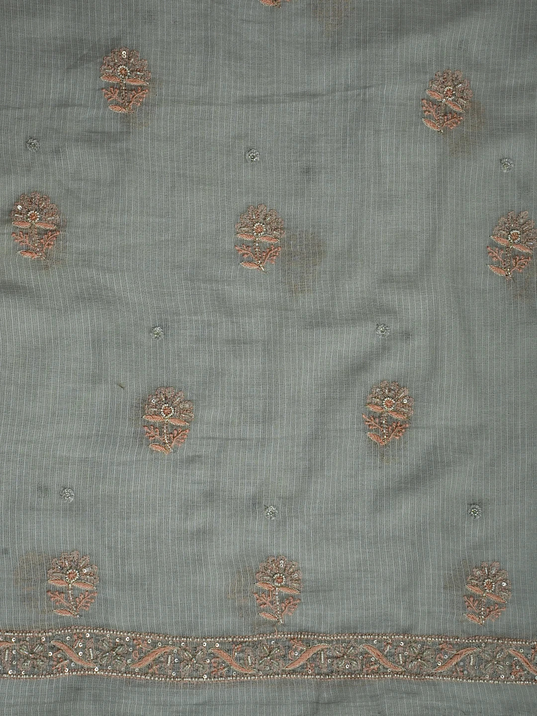 Ada Hand Embroidered Grey Kota Lucknowi Chikankari Unstitched Kurta Dupatta Set With Pearl Work 01A670013