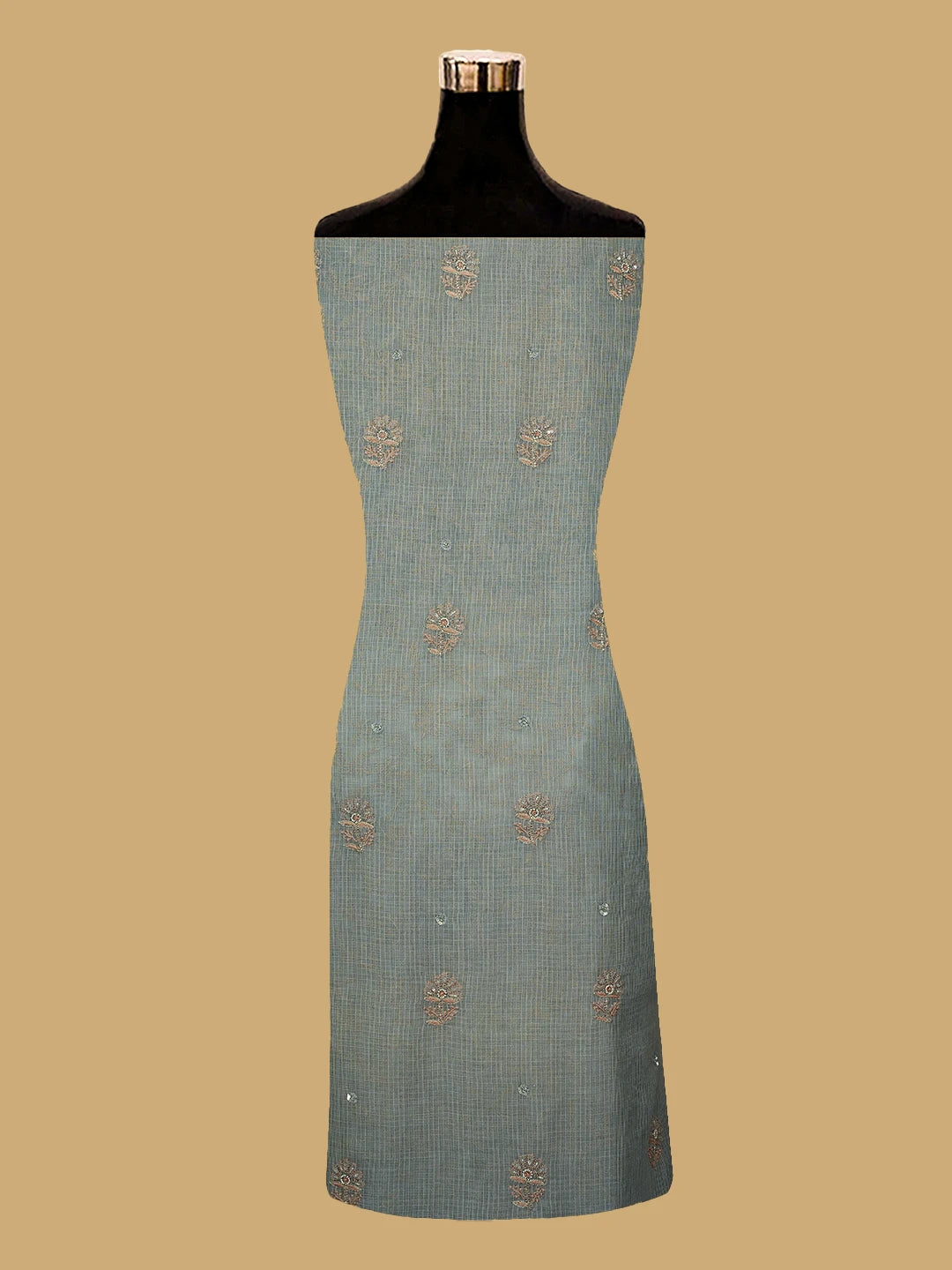 Ada Hand Embroidered Grey Kota Lucknowi Chikankari Unstitched Kurta Dupatta Set With Pearl Work 01A670013