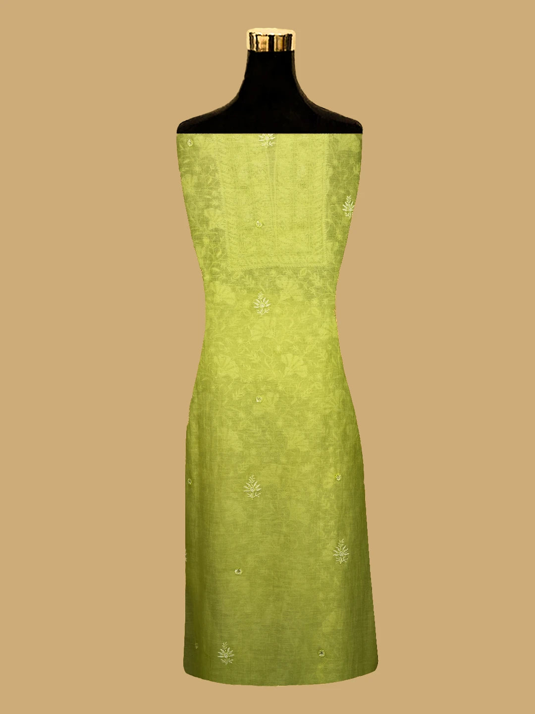 Ada Hand Embroidered Chartreuse Yellow Kota Silk Lucknowi Chikankari Unstitched Kurta Dupatta Set 01A641066