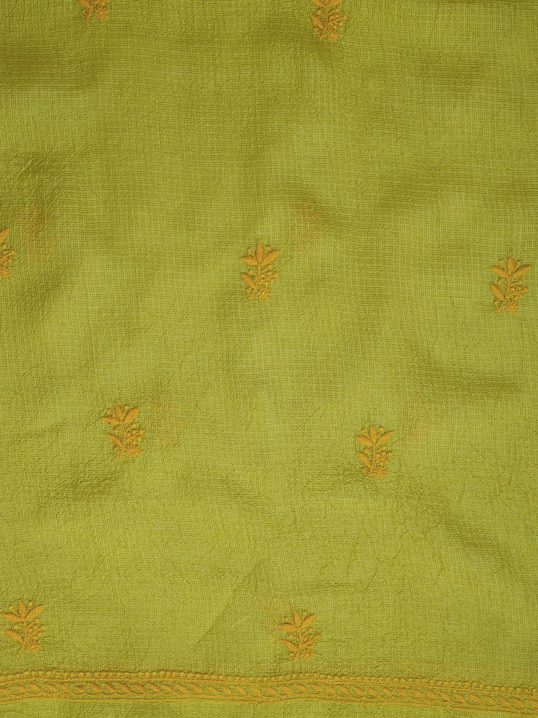 Ada Hand Embroidered Chartreuse Yellow Kota Silk Lucknowi Chikankari Unstitched Kurta Dupatta Set 01A641066