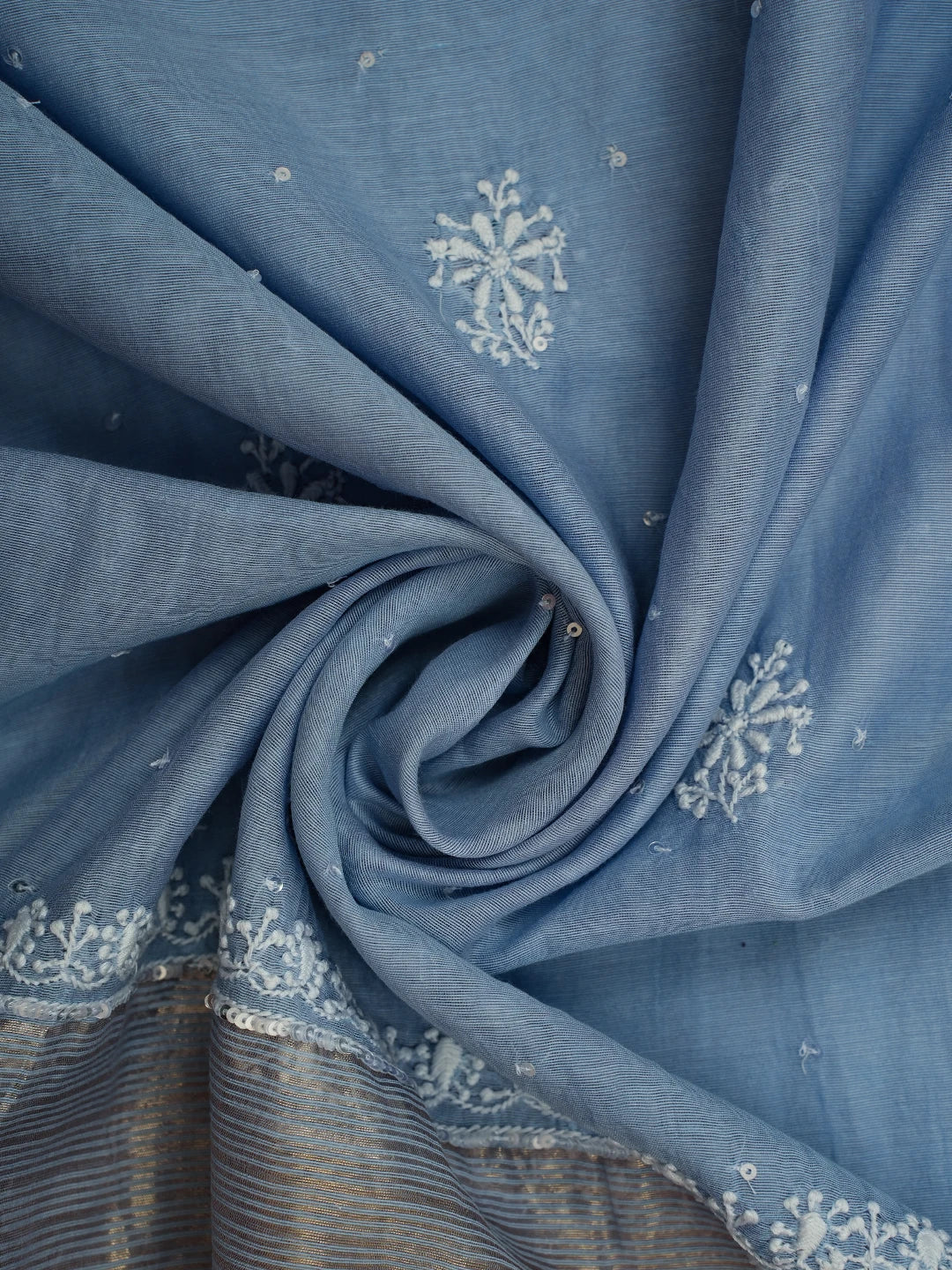 Ada Hand Embroidered Blue Chanderi Lucknowi Chikankari Unstitched Kurta Dupatta Set With Pearl Work 01A639545