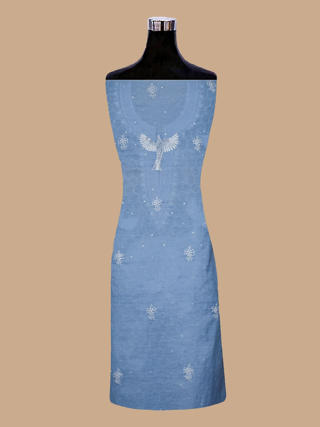 Ada Hand Embroidered Blue Chanderi Lucknowi Chikankari Unstitched Kurta Dupatta Set With Pearl Work 01A639545