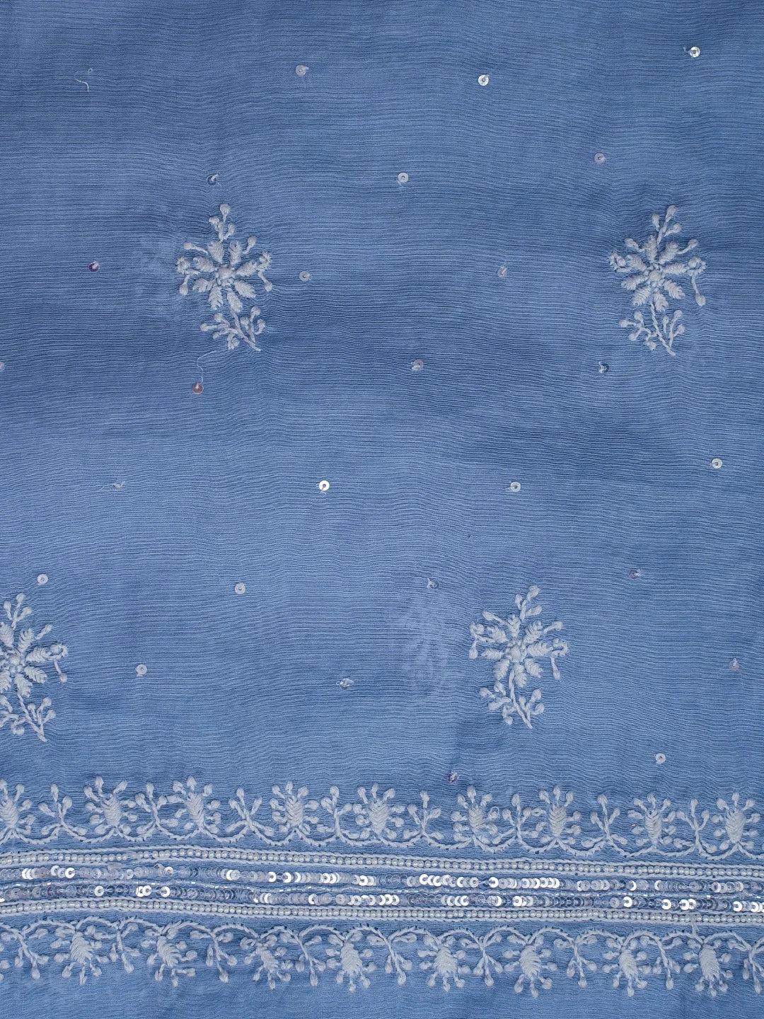 Ada Hand Embroidered Blue Chanderi Lucknowi Chikankari Unstitched Kurta Dupatta Set With Pearl Work 01A639545