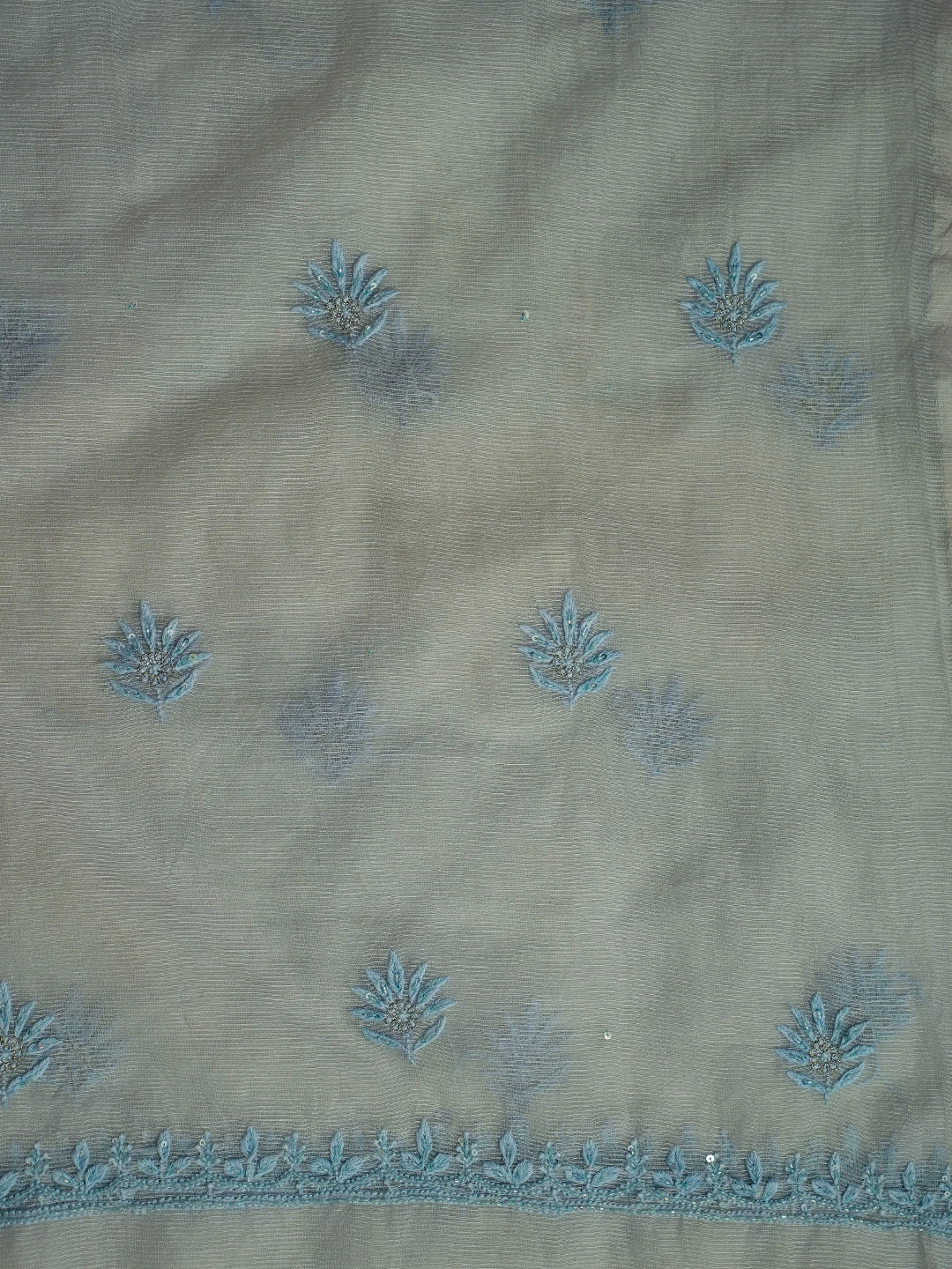 Ada Hand Embroidered Light Blue Super Net Lucknowi Chikankari Unstitched Kurta Dupatta Set With Cutdana Work 01A605406