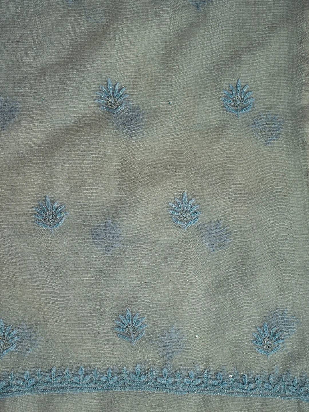 Ada Hand Embroidered Light Blue Super Net Lucknowi Chikankari Unstitched Kurta Dupatta Set With Cutdana Work 01A605406