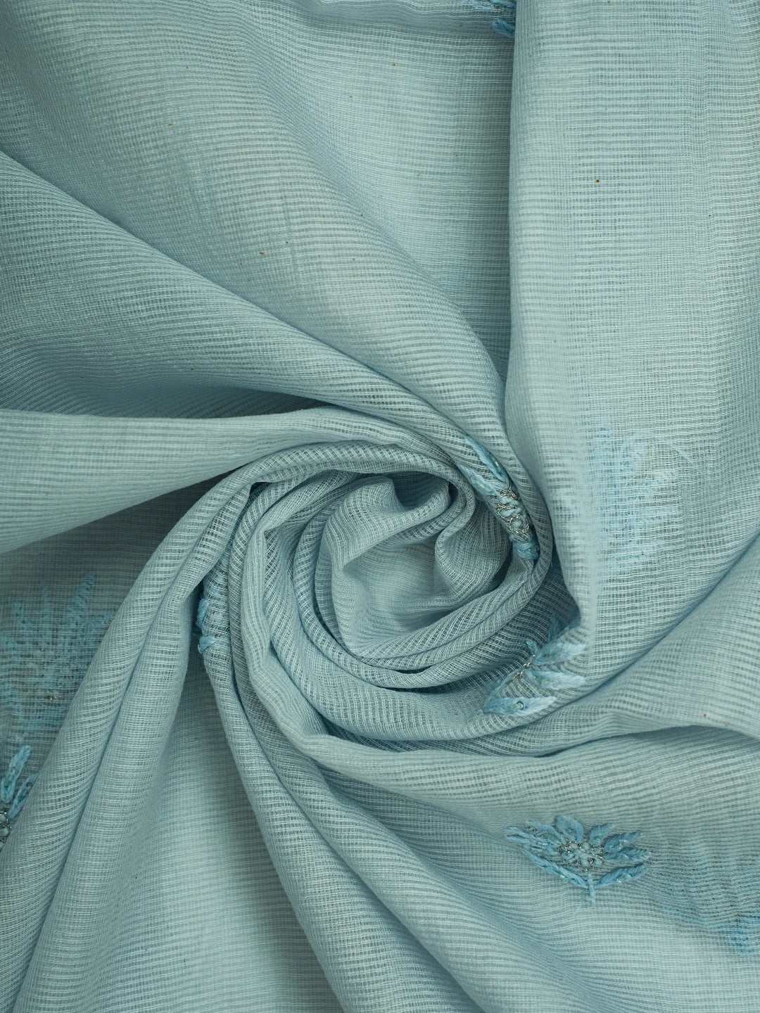 Ada Hand Embroidered Light Blue Super Net Lucknowi Chikankari Unstitched Kurta Dupatta Set With Cutdana Work 01A605406