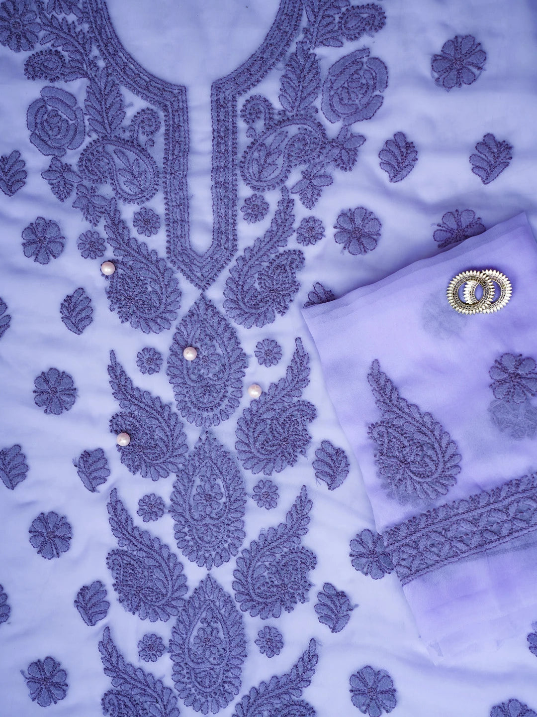 Ada Hand Embroidered Purple Georgette Lucknowi Chikankari Unstitched Suit Piece A211316