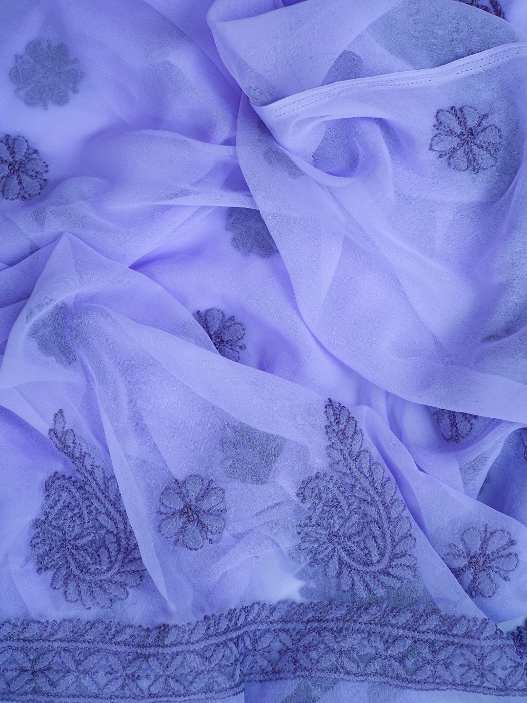 Ada Hand Embroidered Purple Georgette Lucknowi Chikankari Unstitched Suit Piece A211316