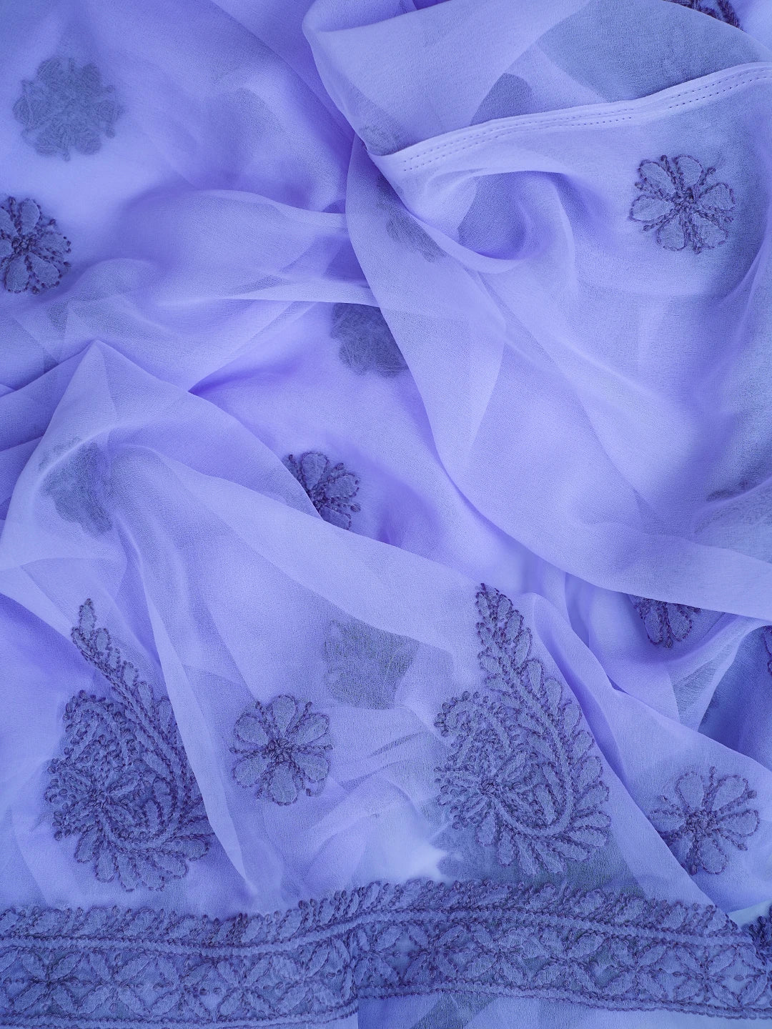 Ada Hand Embroidered Purple Georgette Lucknowi Chikankari Unstitched Suit Piece A211316