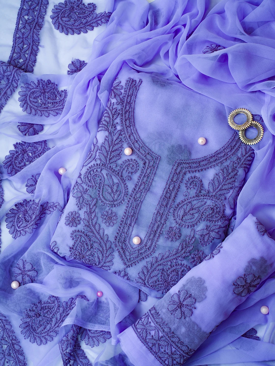 Ada Hand Embroidered Purple Georgette Lucknowi Chikankari Unstitched Suit Piece A211316