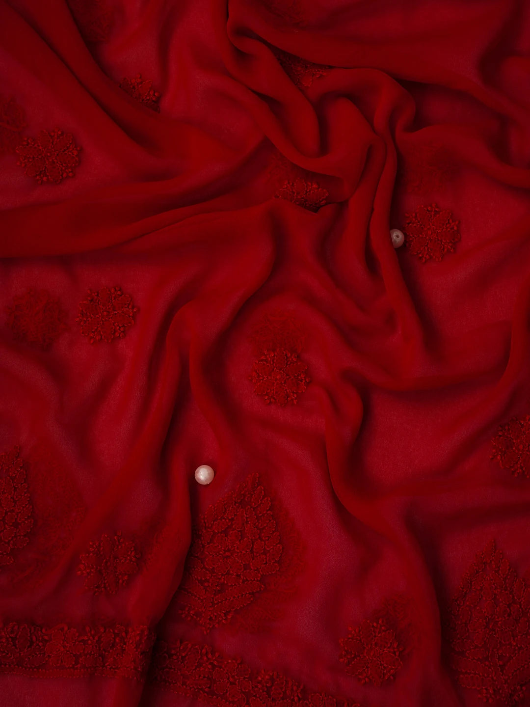 Ada Hand Embroidered Red Georgette Lucknowi Chikan Unstitched Suit Piece A211220