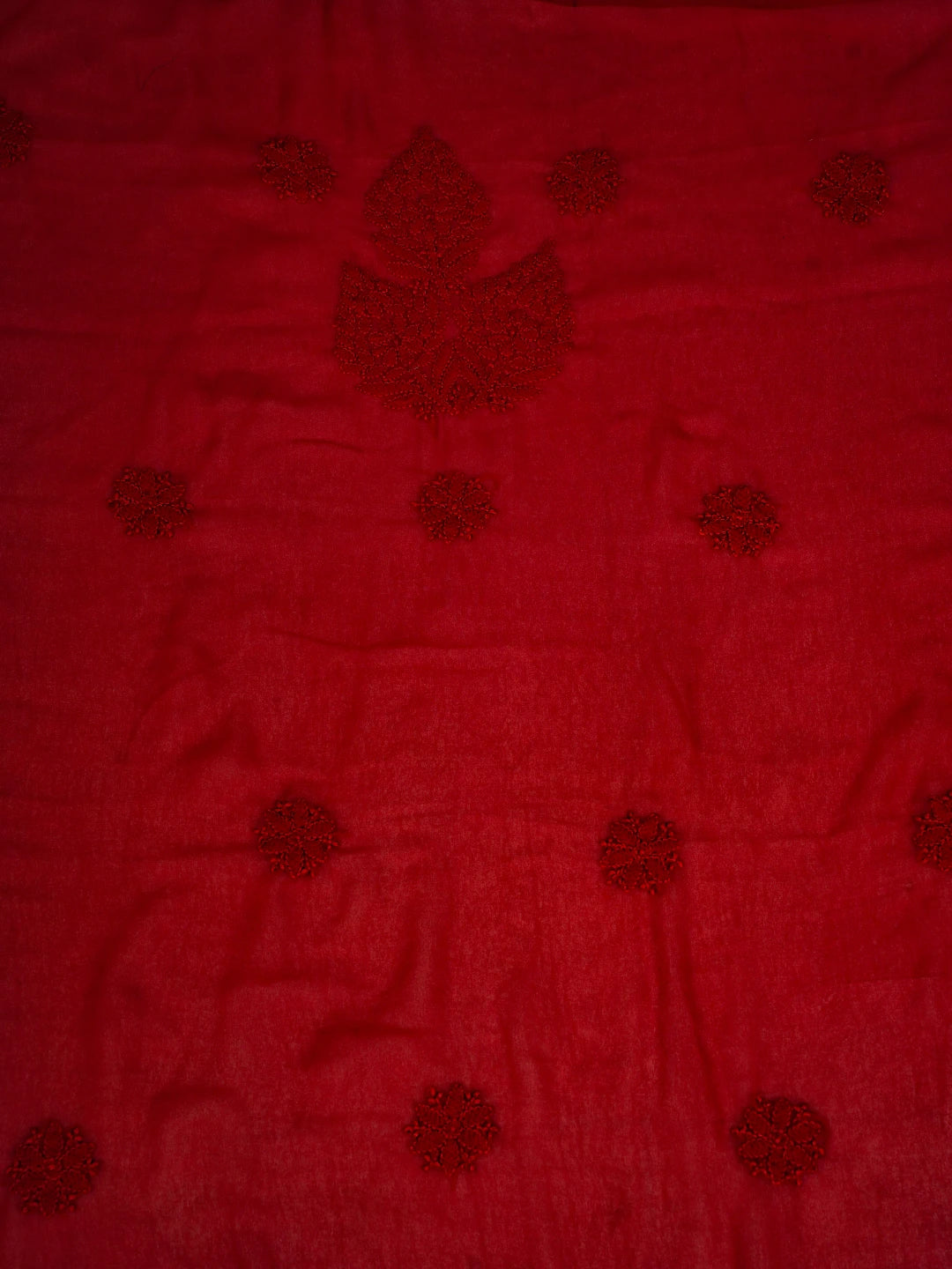 Ada Hand Embroidered Red Georgette Lucknowi Chikan Unstitched Suit Piece A211220