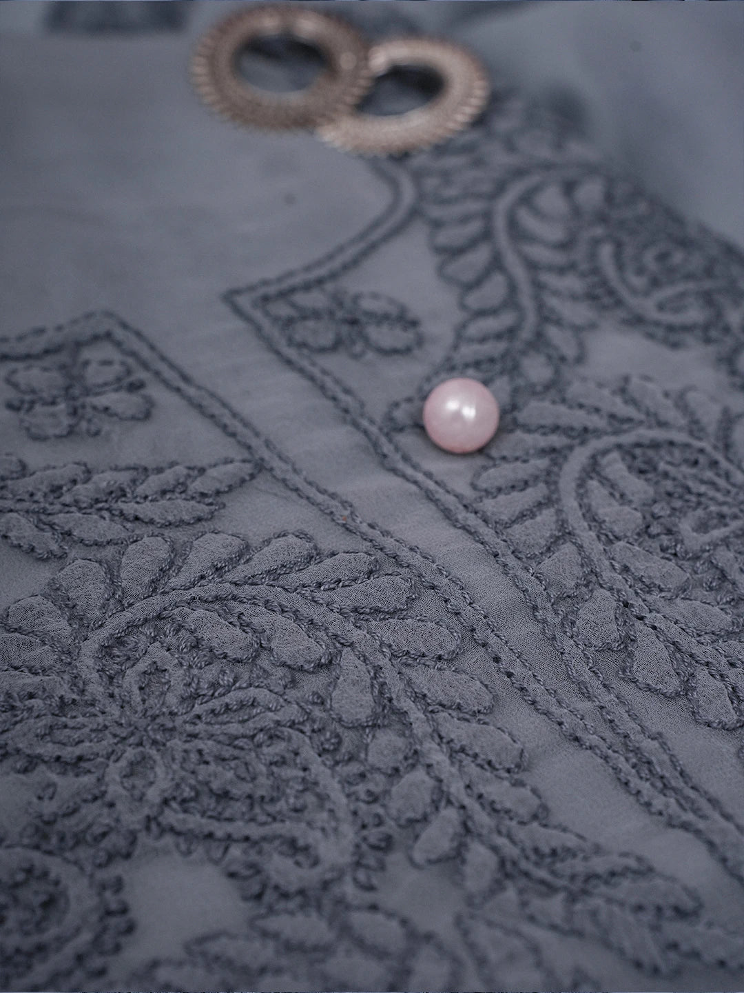 Ada Hand Embroidered Grey Georgette Lucknowi Chikankari Unstitched Suit Piece A211225