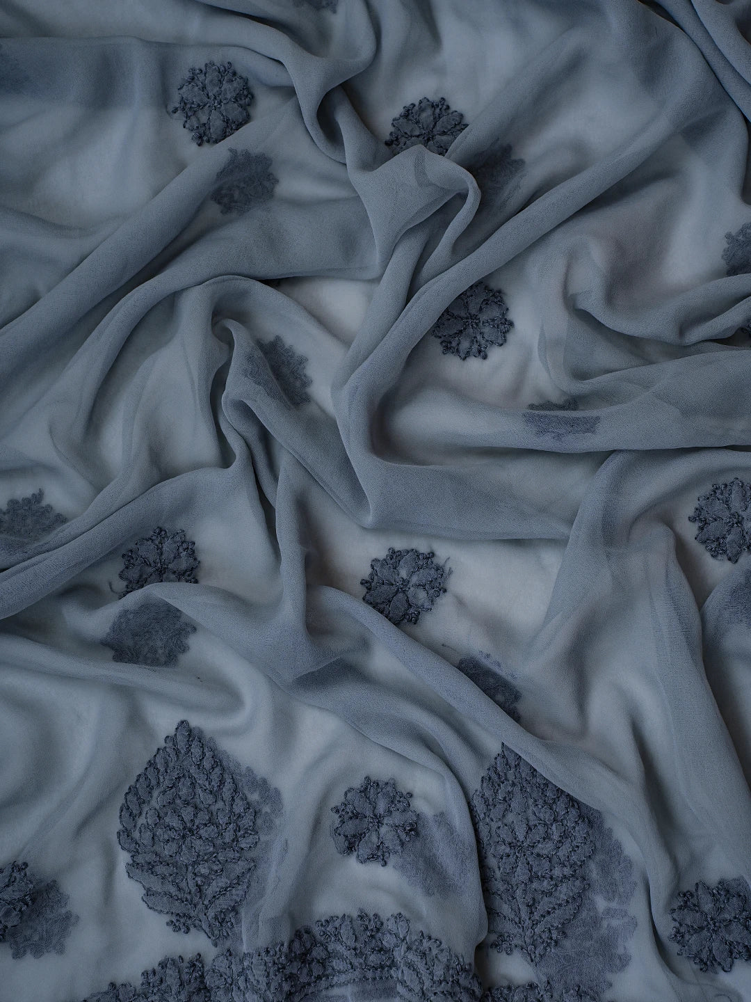 Ada Hand Embroidered Grey Georgette Lucknowi Chikankari Unstitched Suit Piece A211225