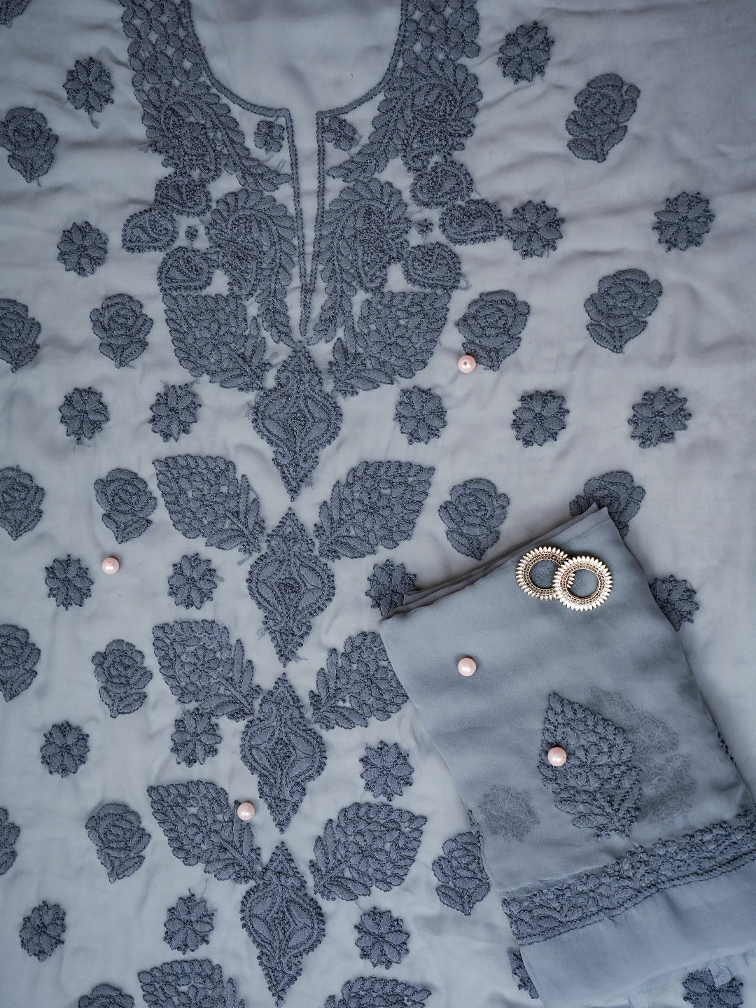 Ada Hand Embroidered Grey Georgette Lucknowi Chikankari Unstitched Suit Piece A211225
