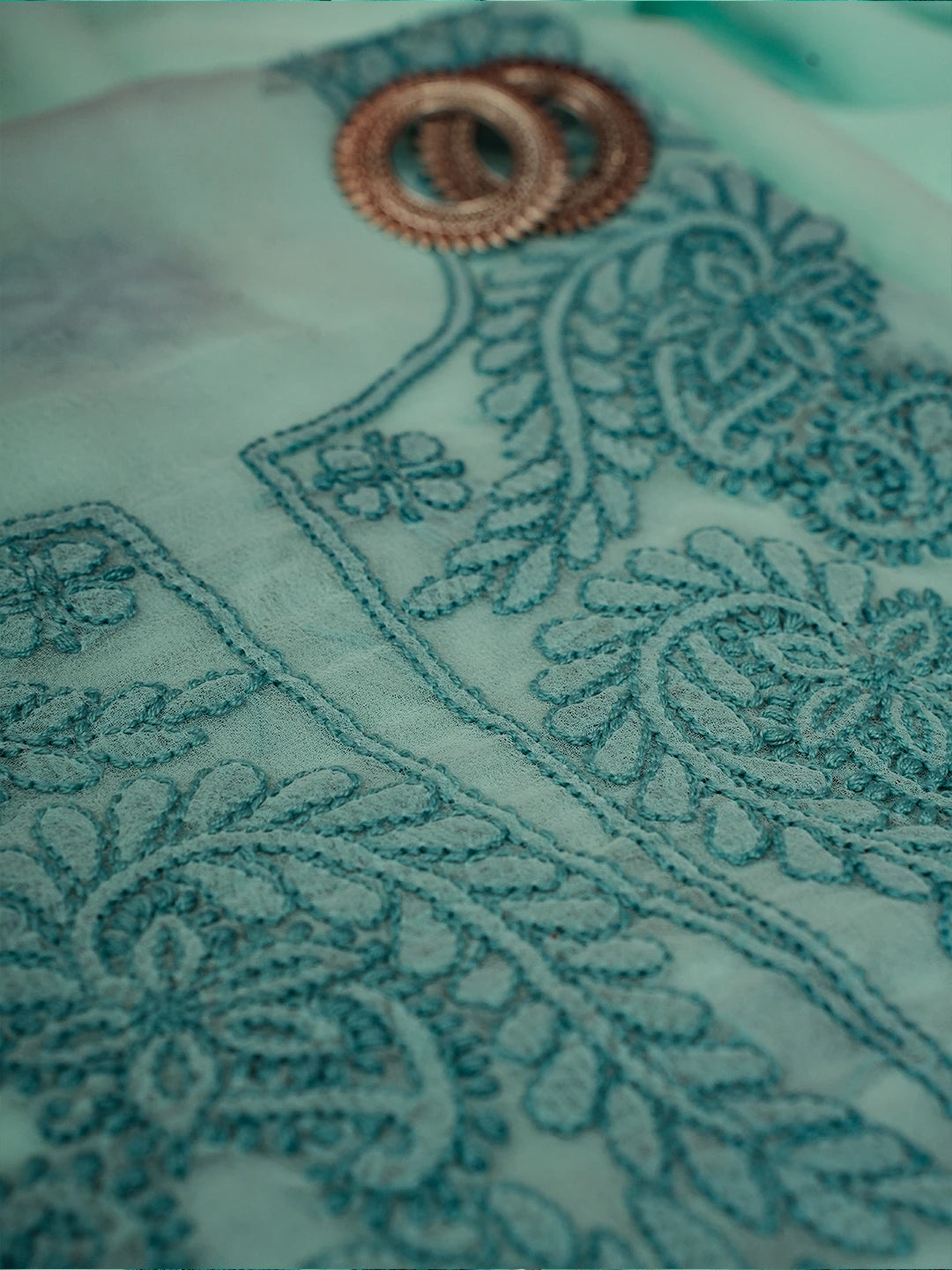 Ada Hand Embroidered Sea Green Georgette Lucknowi Chikan Unstitched Suit Piece A211322