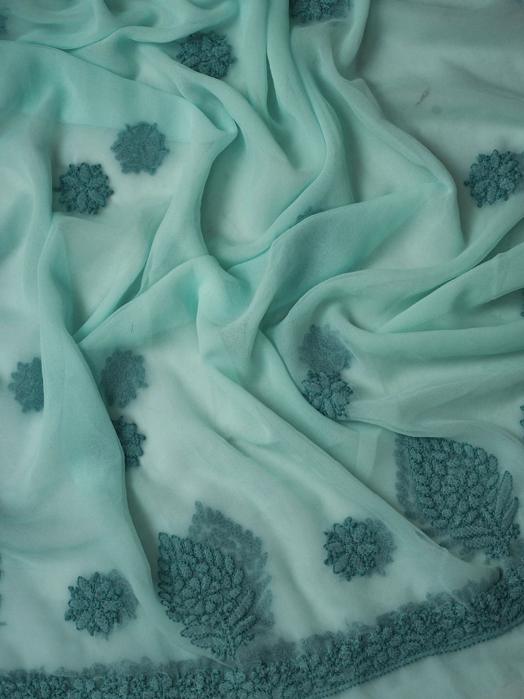 Ada Hand Embroidered Sea Green Georgette Lucknowi Chikan Unstitched Suit Piece A211322