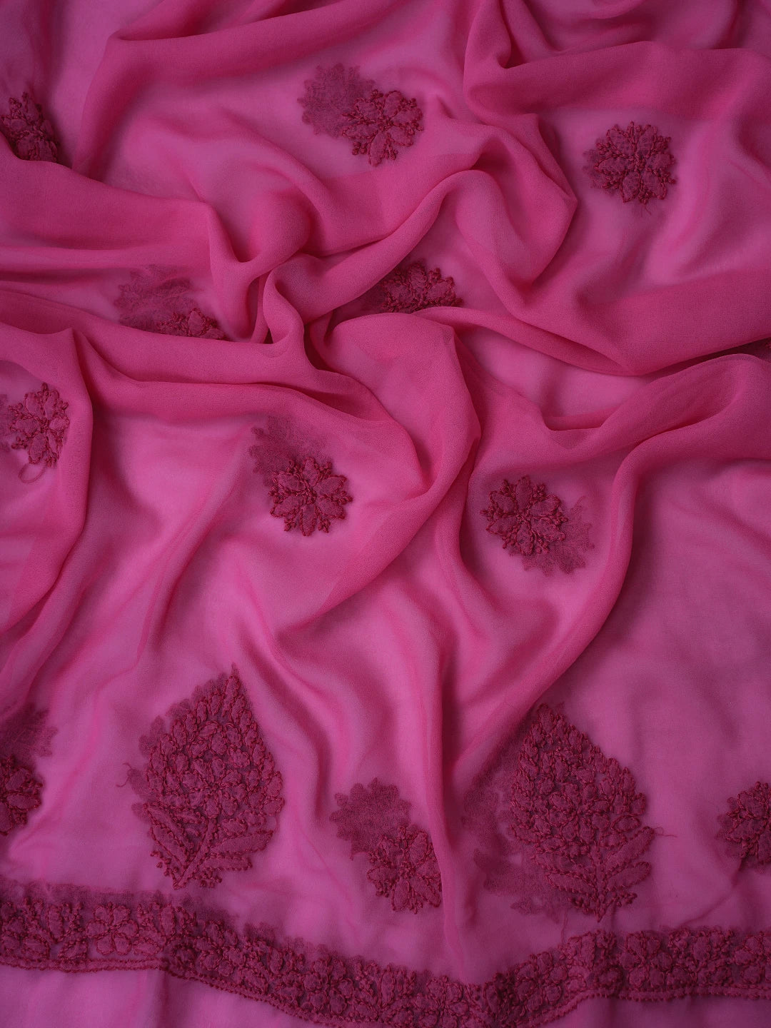 Ada Hand Embroidered Magenta Georgette Lucknowi Chikankari Unstitched Suit Piece A211218