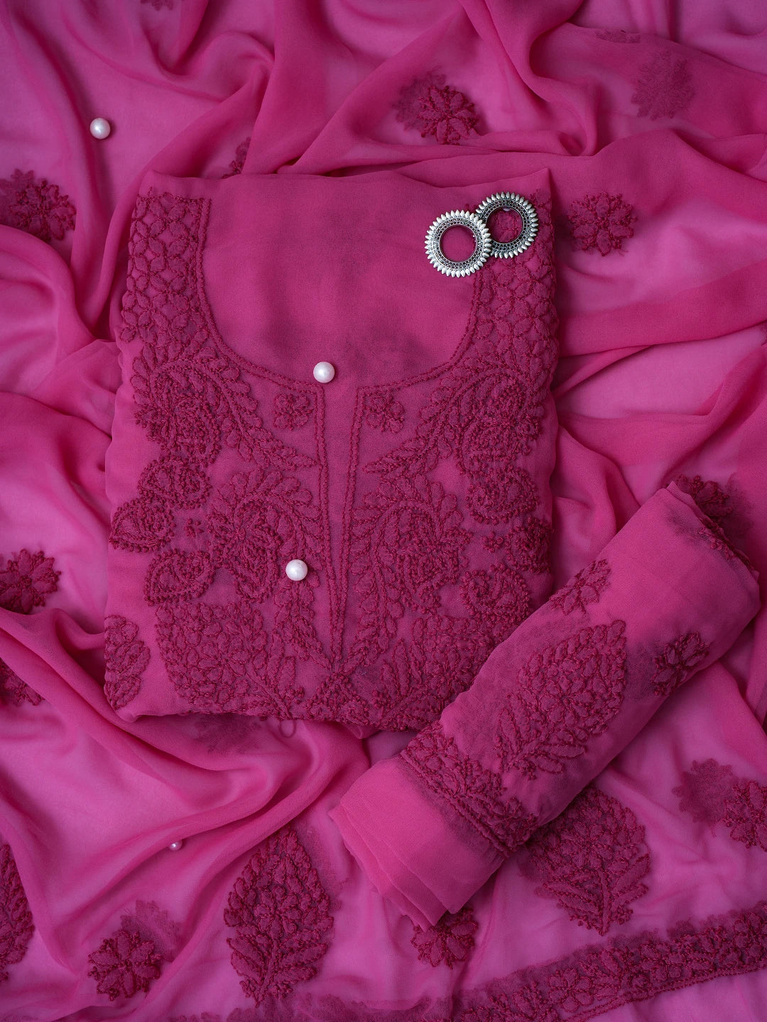 Ada Hand Embroidered Magenta Georgette Lucknowi Chikankari Unstitched Suit Piece A211218