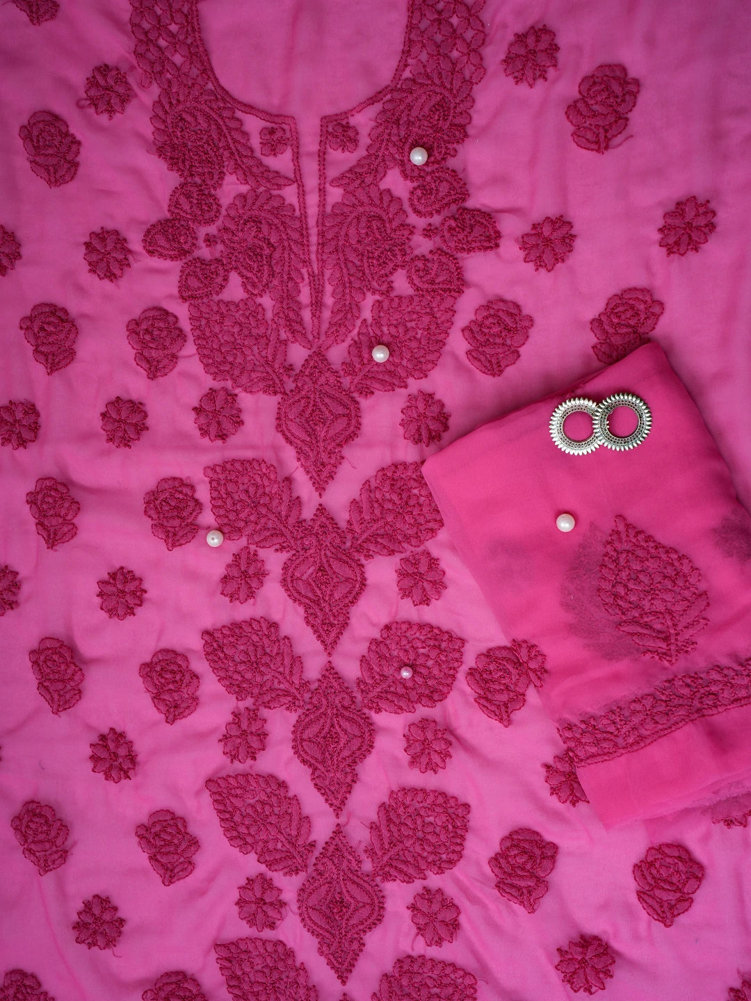 Ada Hand Embroidered Magenta Georgette Lucknowi Chikankari Unstitched Suit Piece A211218