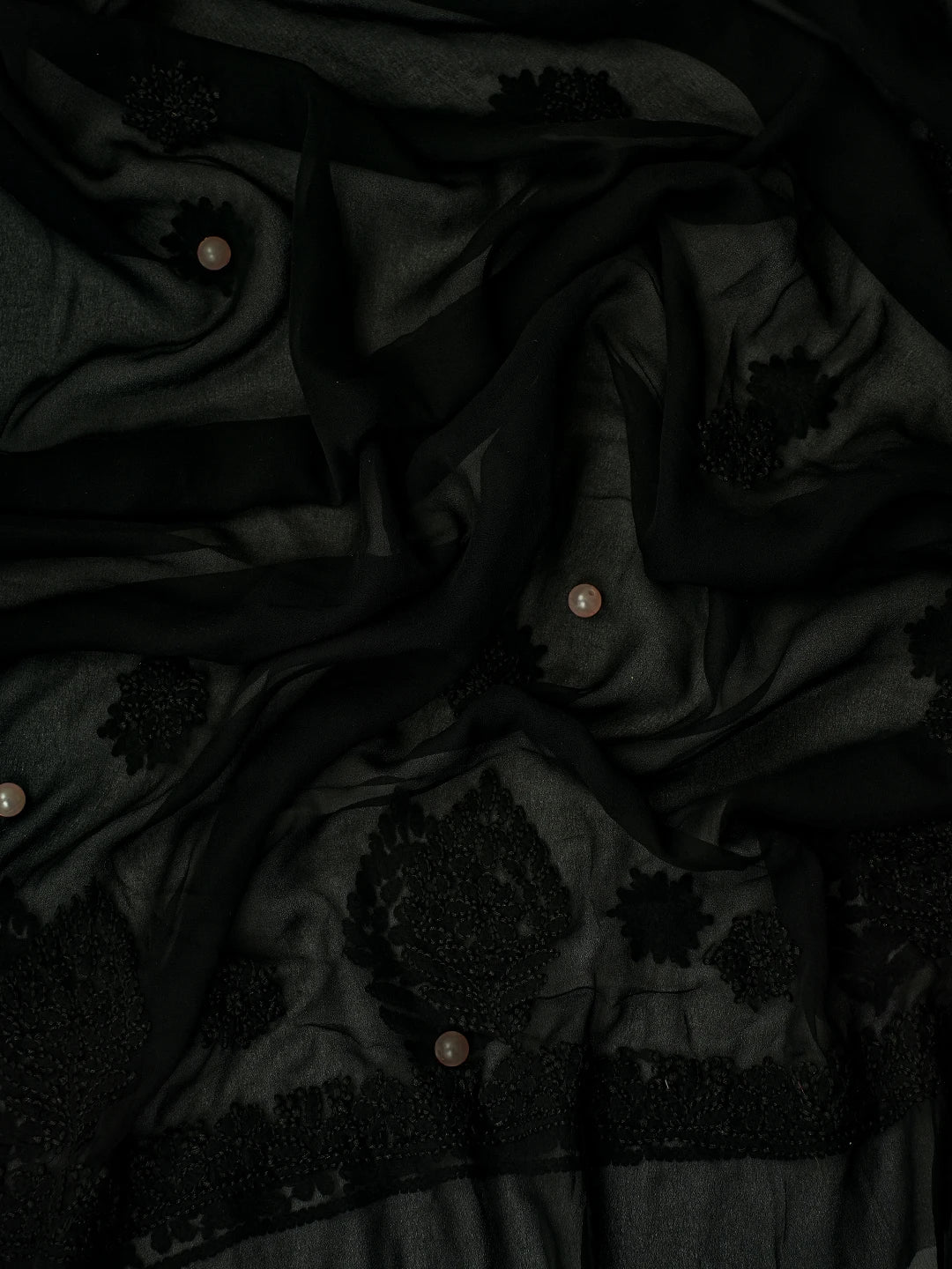 Ada Hand Embroidered Black Georgette Lucknowi Chikankari Unstitched Suit Piece A211217