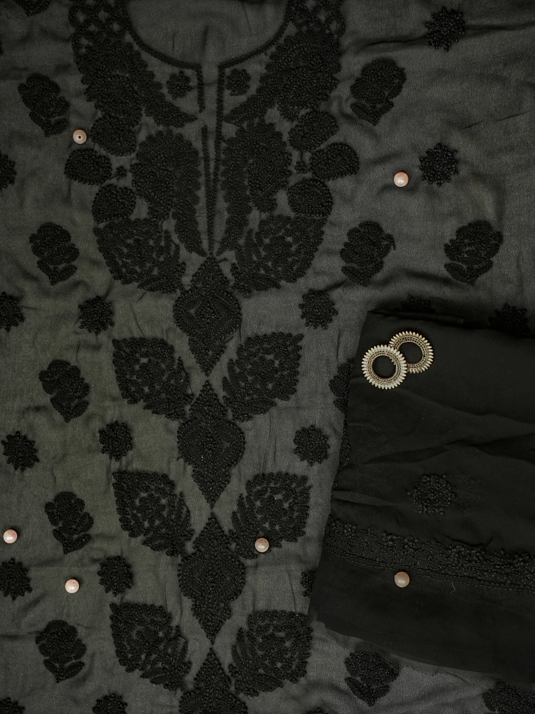 Ada Hand Embroidered Black Georgette Lucknowi Chikankari Unstitched Suit Piece A211217