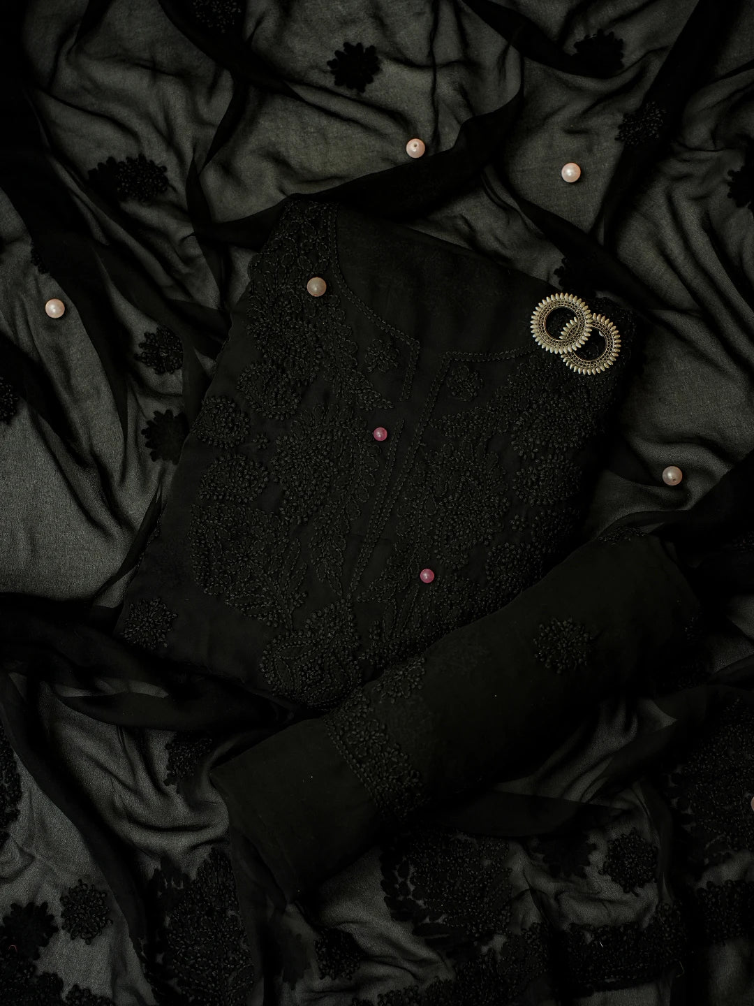 Ada Hand Embroidered Black Georgette Lucknowi Chikankari Unstitched Suit Piece A211217