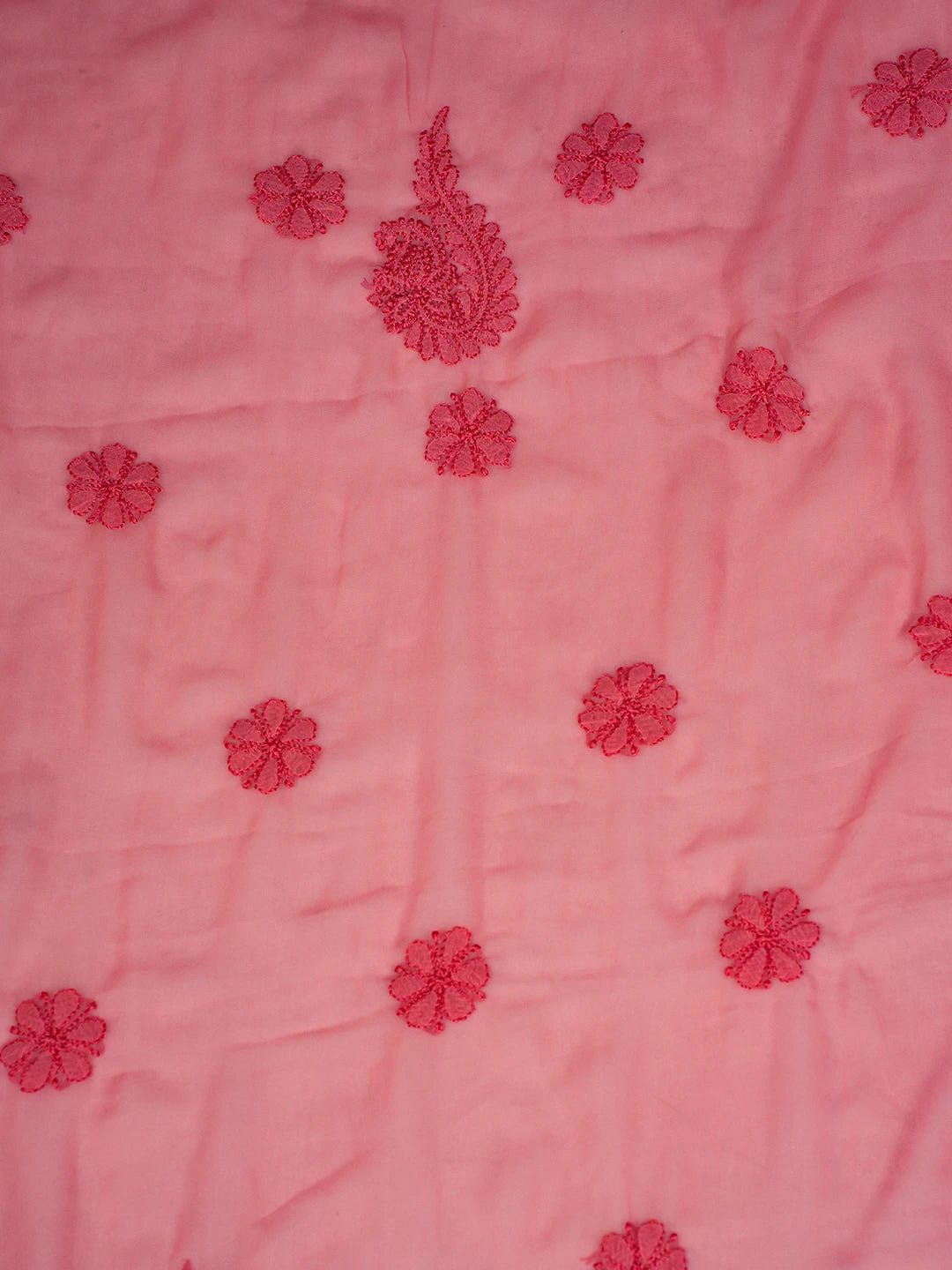 Ada Hand Embroidered Salmon Peach Georgette Lucknowi Chikankari Unstitched Suit Piece A211315