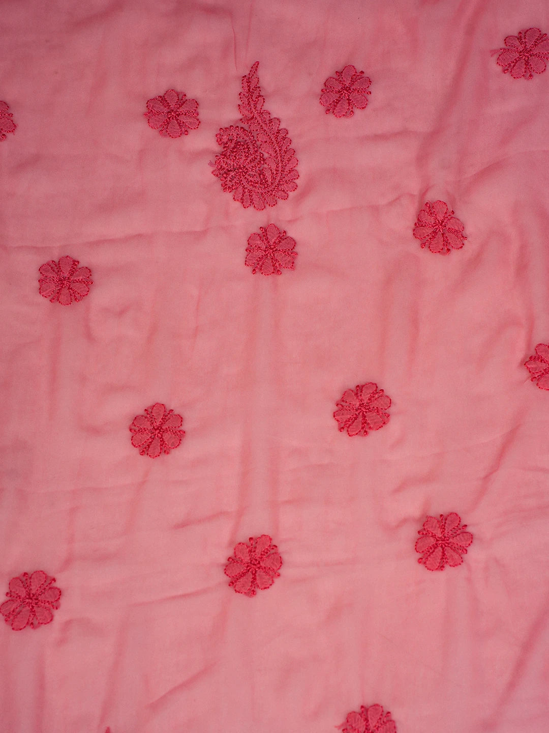 Ada Hand Embroidered Salmon Peach Georgette Lucknowi Chikankari Unstitched Suit Piece A211315