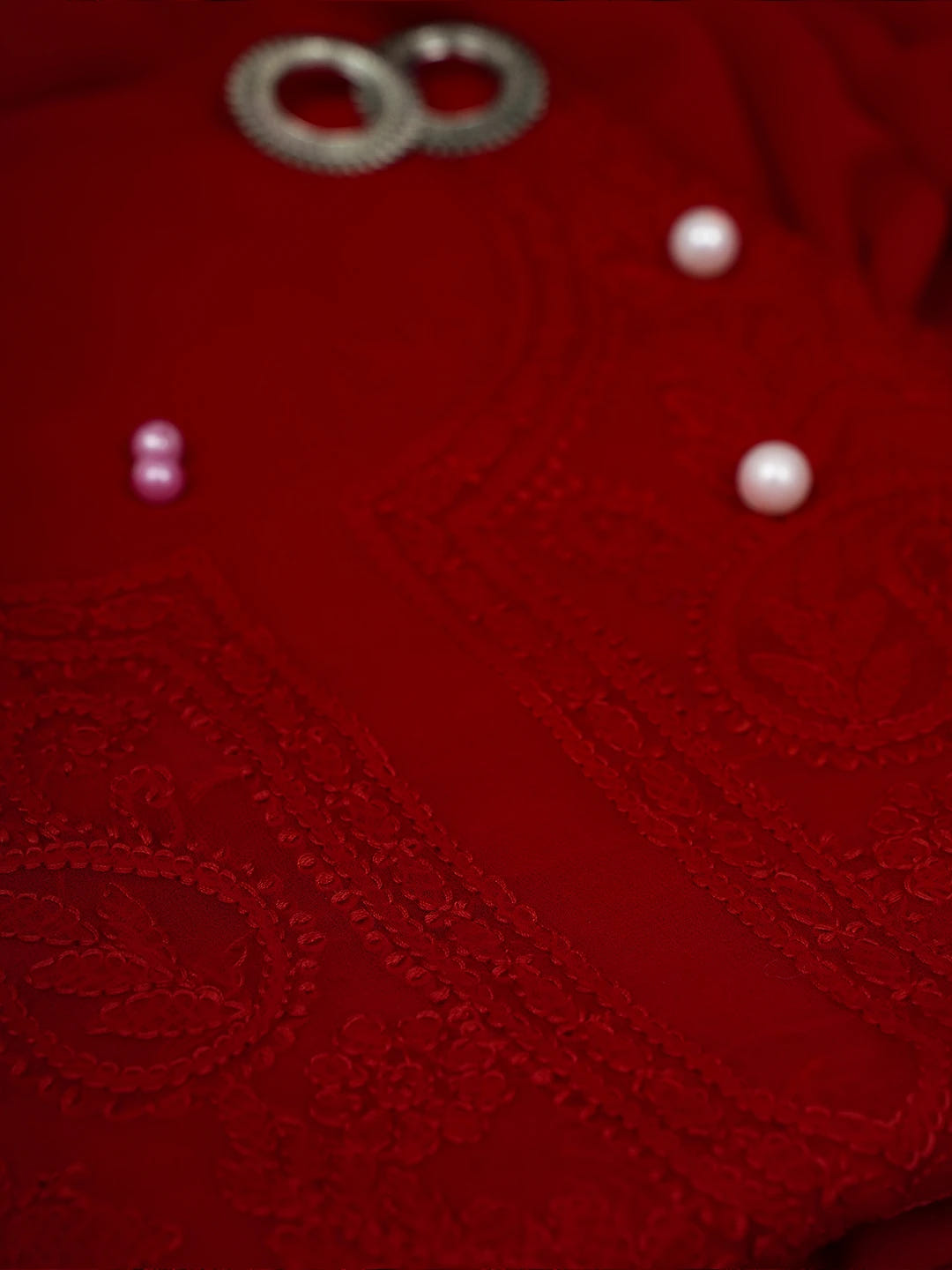 Ada Hand Embroidered Scarlet Red Georgette Lucknowi Chikankari Unstitched Suit Piece A211317