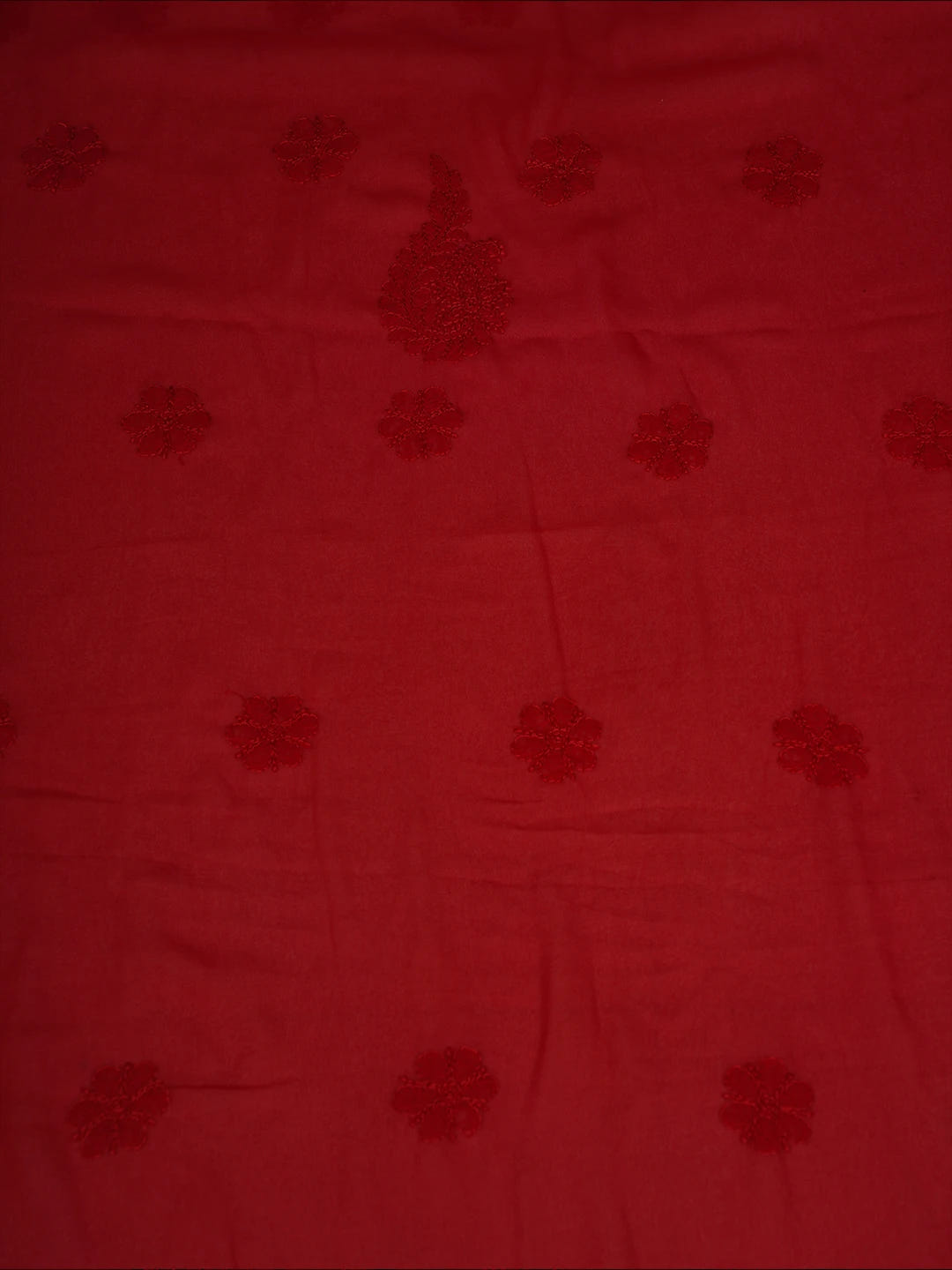 Ada Hand Embroidered Scarlet Red Georgette Lucknowi Chikankari Unstitched Suit Piece A211317