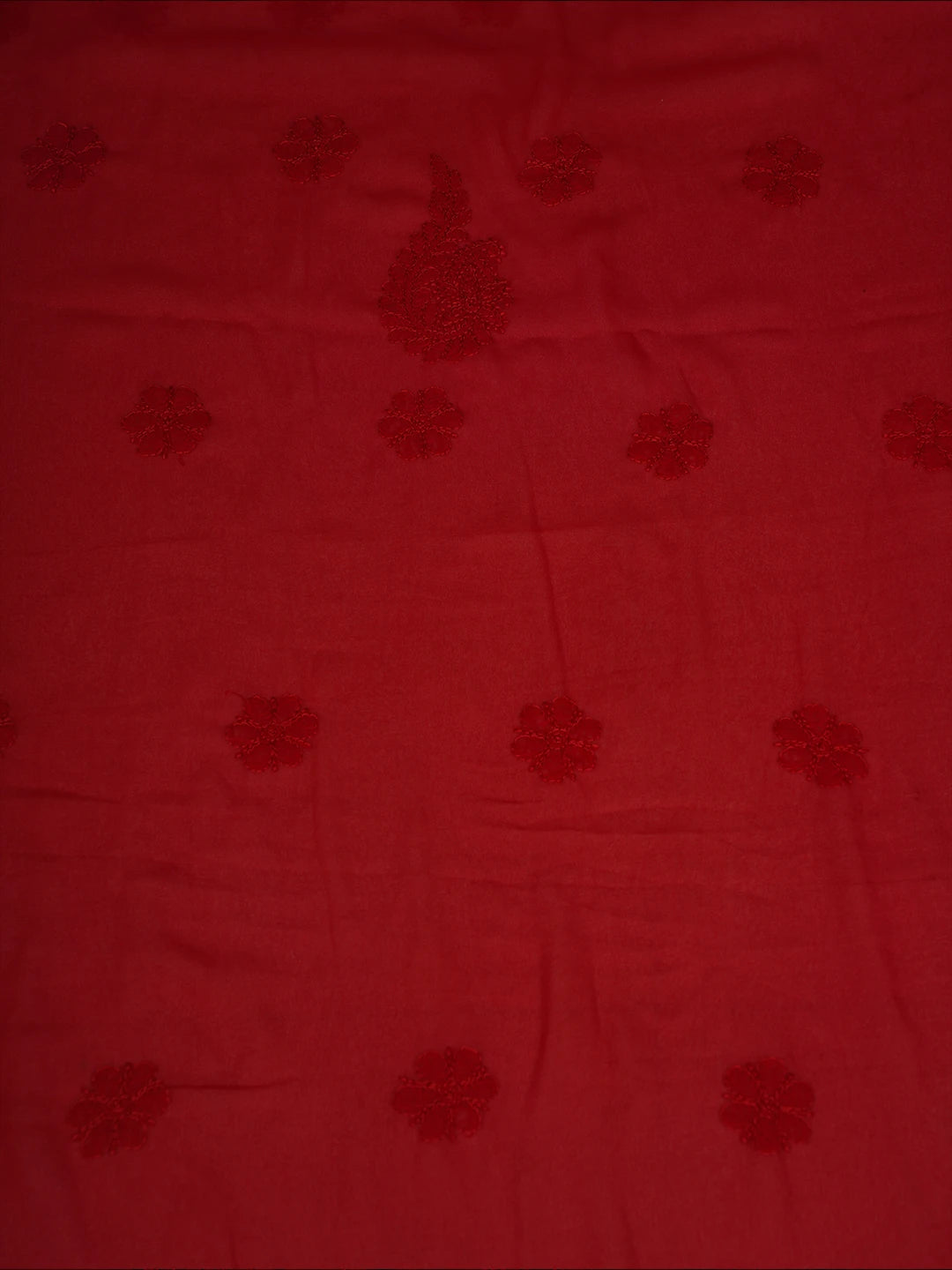 Ada Hand Embroidered Scarlet Red Georgette Lucknowi Chikankari Unstitched Suit Piece A211317
