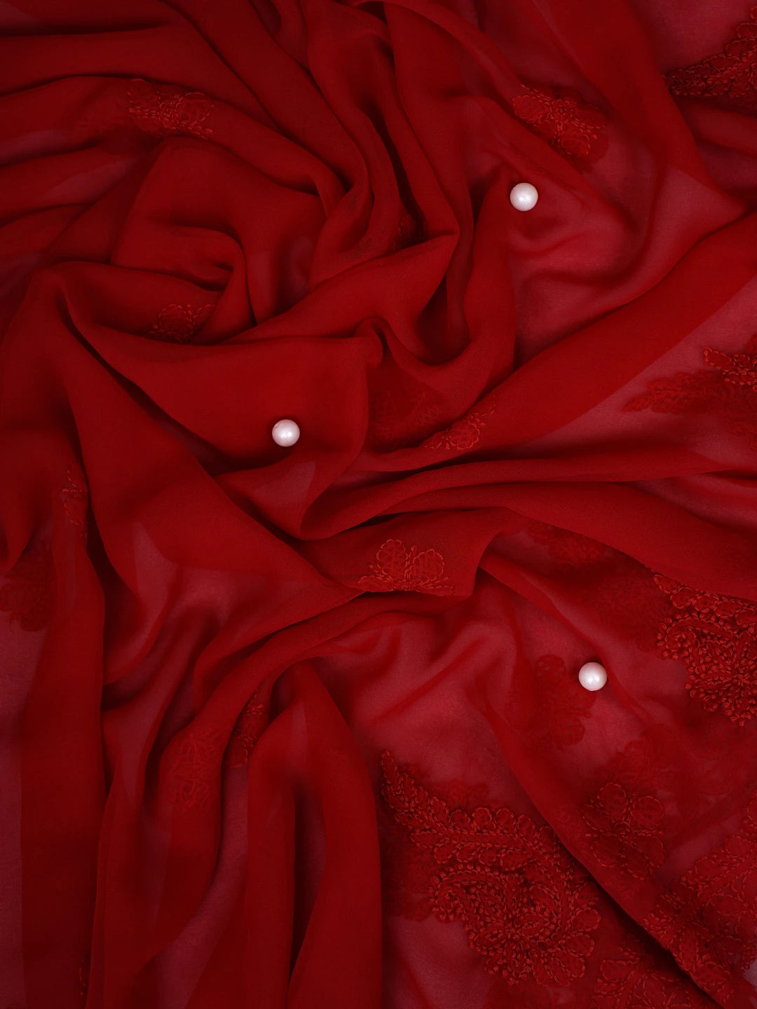 Ada Hand Embroidered Scarlet Red Georgette Lucknowi Chikankari Unstitched Suit Piece A211317