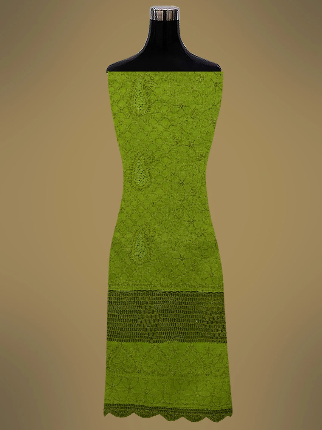 Ada Hand Embroidered Apple Green Cotton Lucknowi Chikankari Unstitched Suit Piece With Muqaish Work 01A692452