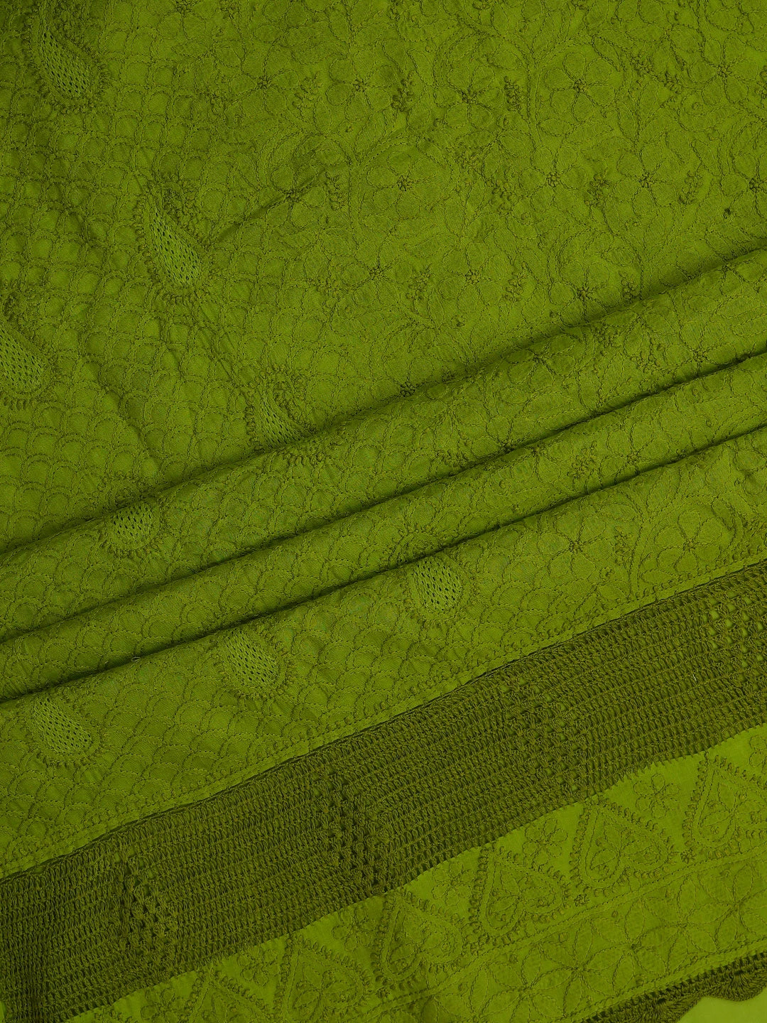 Ada Hand Embroidered Apple Green Cotton Lucknowi Chikankari Unstitched Suit Piece With Muqaish Work 01A692452