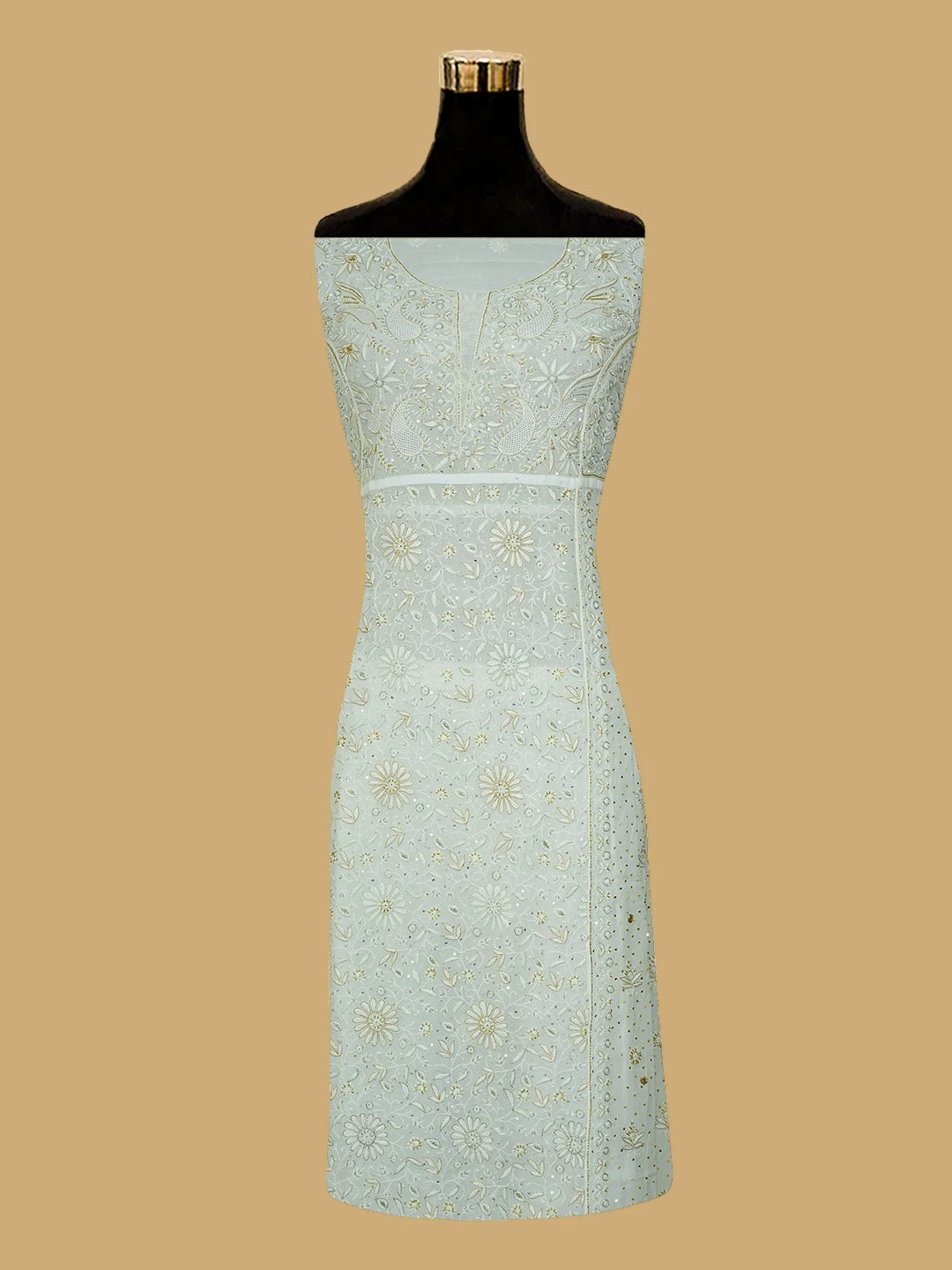 Ada Hand Embroidered White Viscose Georgette Lucknowi Chikankari Semi-Stitched Anarkali Kurta Dupatta Set With Cutdana Work 01A535022
