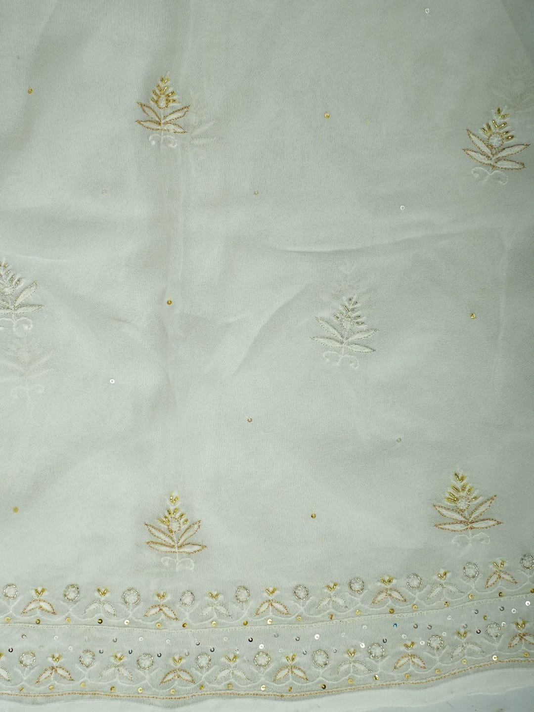 Ada Hand Embroidered White Viscose Georgette Lucknowi Chikankari Semi-Stitched Anarkali Kurta Dupatta Set With Cutdana Work 01A535022