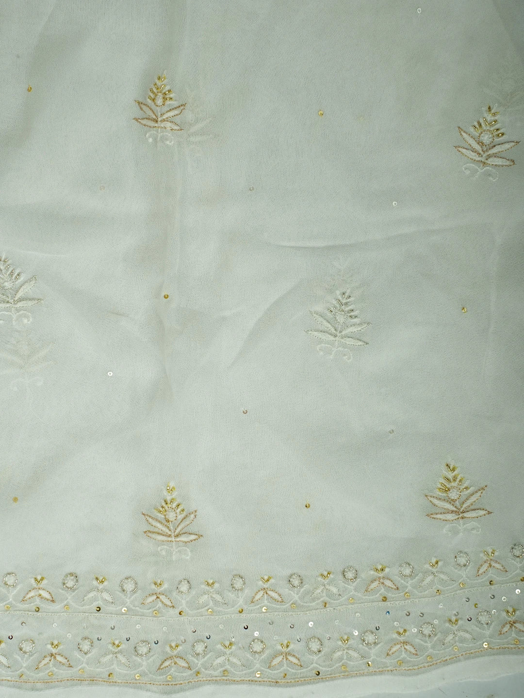 Ada Hand Embroidered White Viscose Georgette Lucknowi Chikankari Semi-Stitched Anarkali Kurta Dupatta Set With Cutdana Work 01A535022