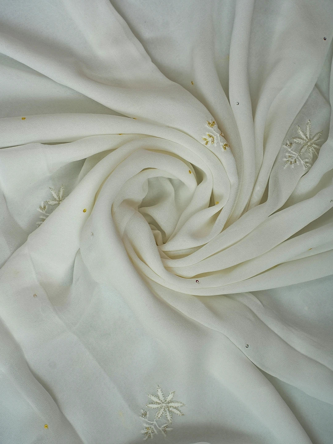 Ada Hand Embroidered White Viscose Georgette Lucknowi Chikankari Semi-Stitched Anarkali Kurta Dupatta Set With Cutdana Work 01A535022