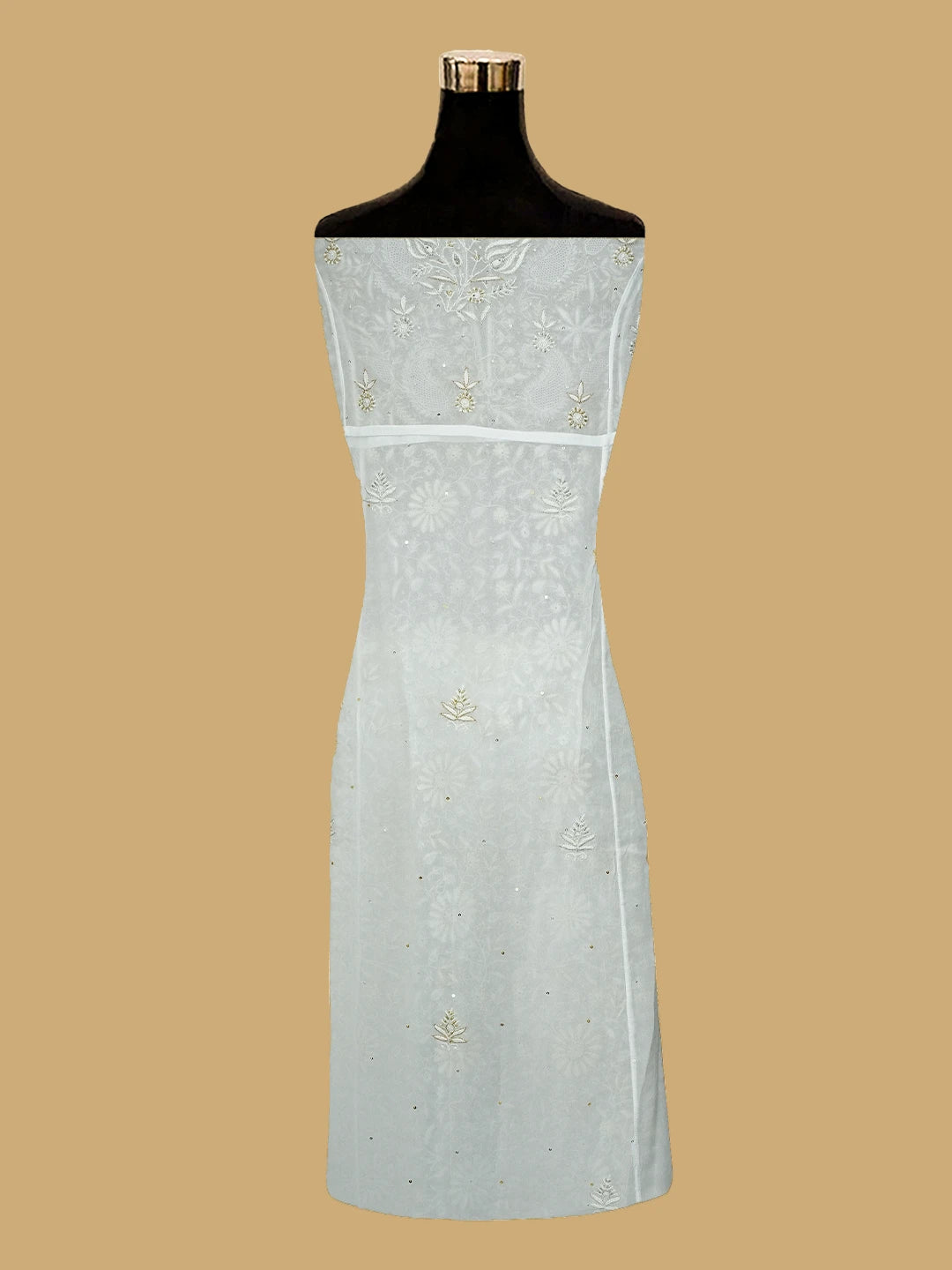 Ada Hand Embroidered White Viscose Georgette Lucknowi Chikankari Semi-Stitched Anarkali Kurta Dupatta Set With Cutdana Work 01A535022