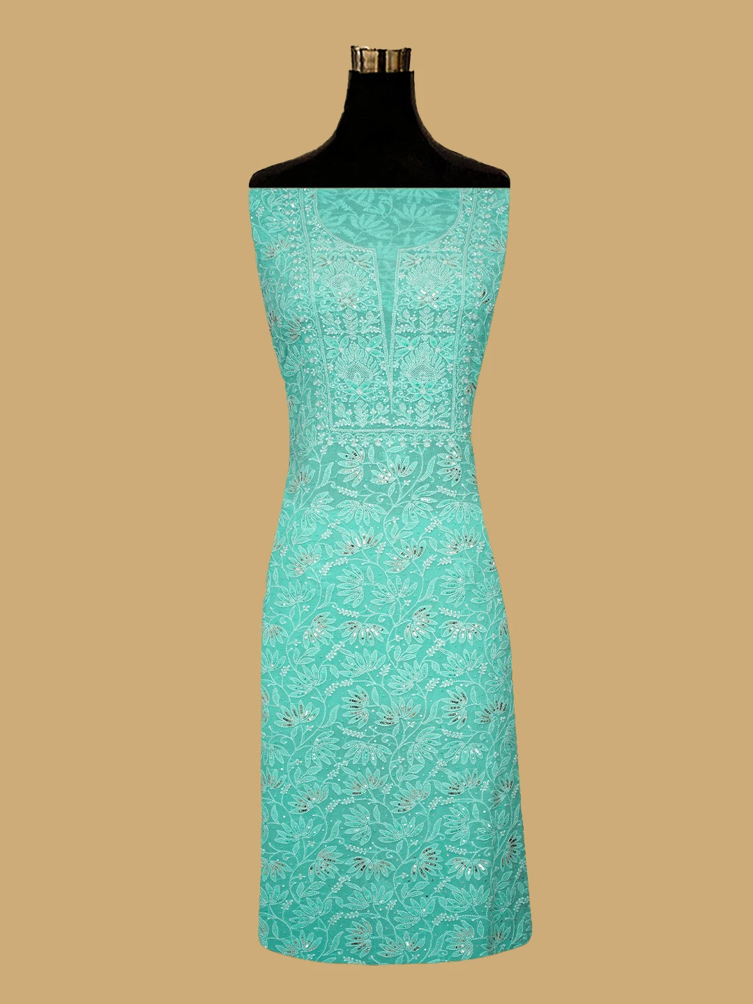Ada Hand Embroidered Sea Green Pure Georgette Lucknowi Chikankari Unstitched Kurta Dupatta Set With Sequinned Work 01A662252