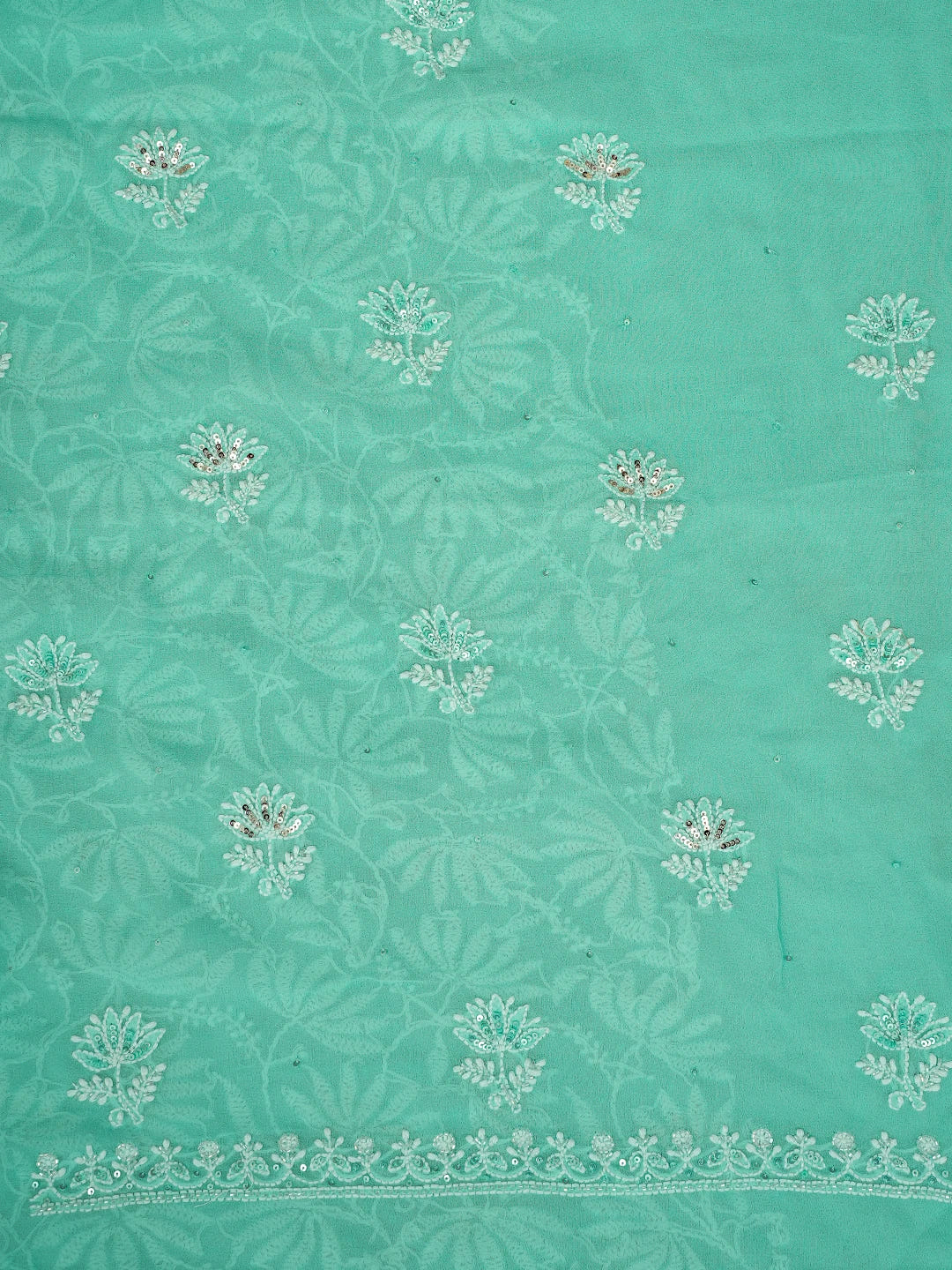 Ada Hand Embroidered Sea Green Pure Georgette Lucknowi Chikankari Unstitched Kurta Dupatta Set With Sequinned Work 01A662252